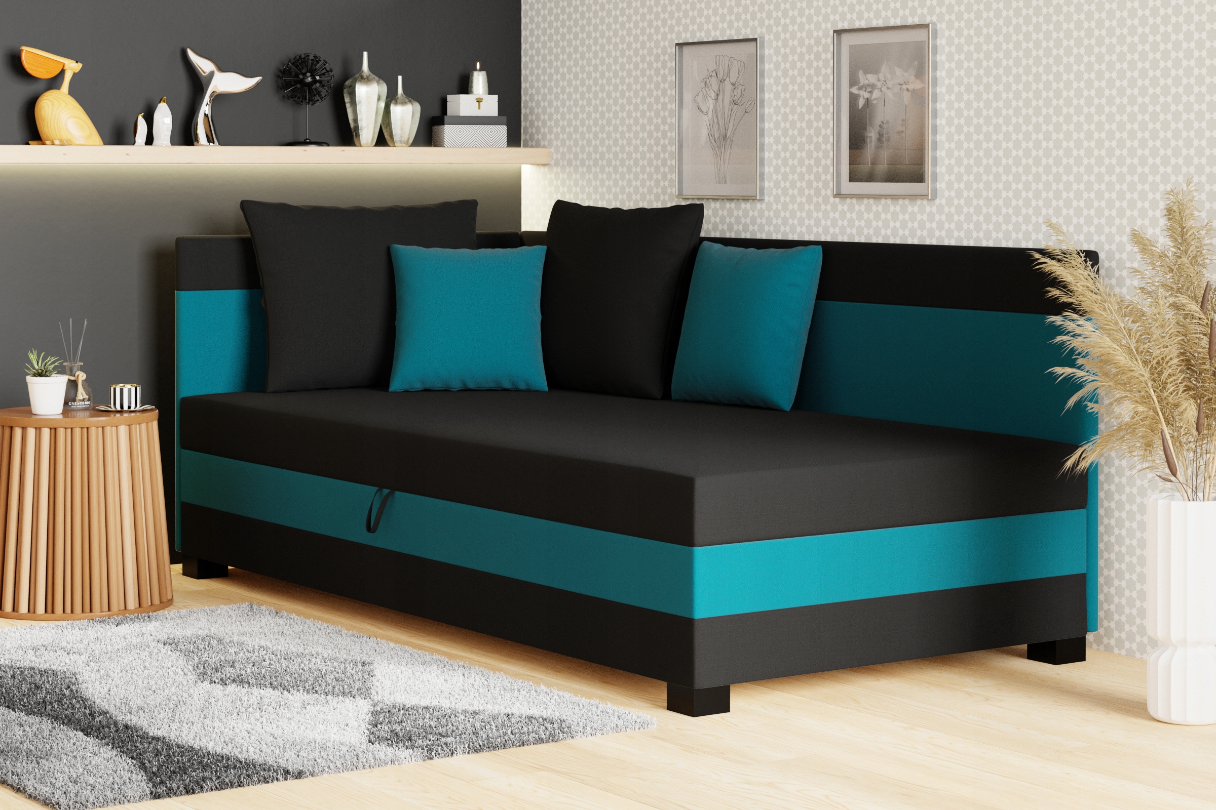 Łóżko narożnik, tapczan Nela 90 cm+poduszki Gratis Szerokość mebla 90 cm