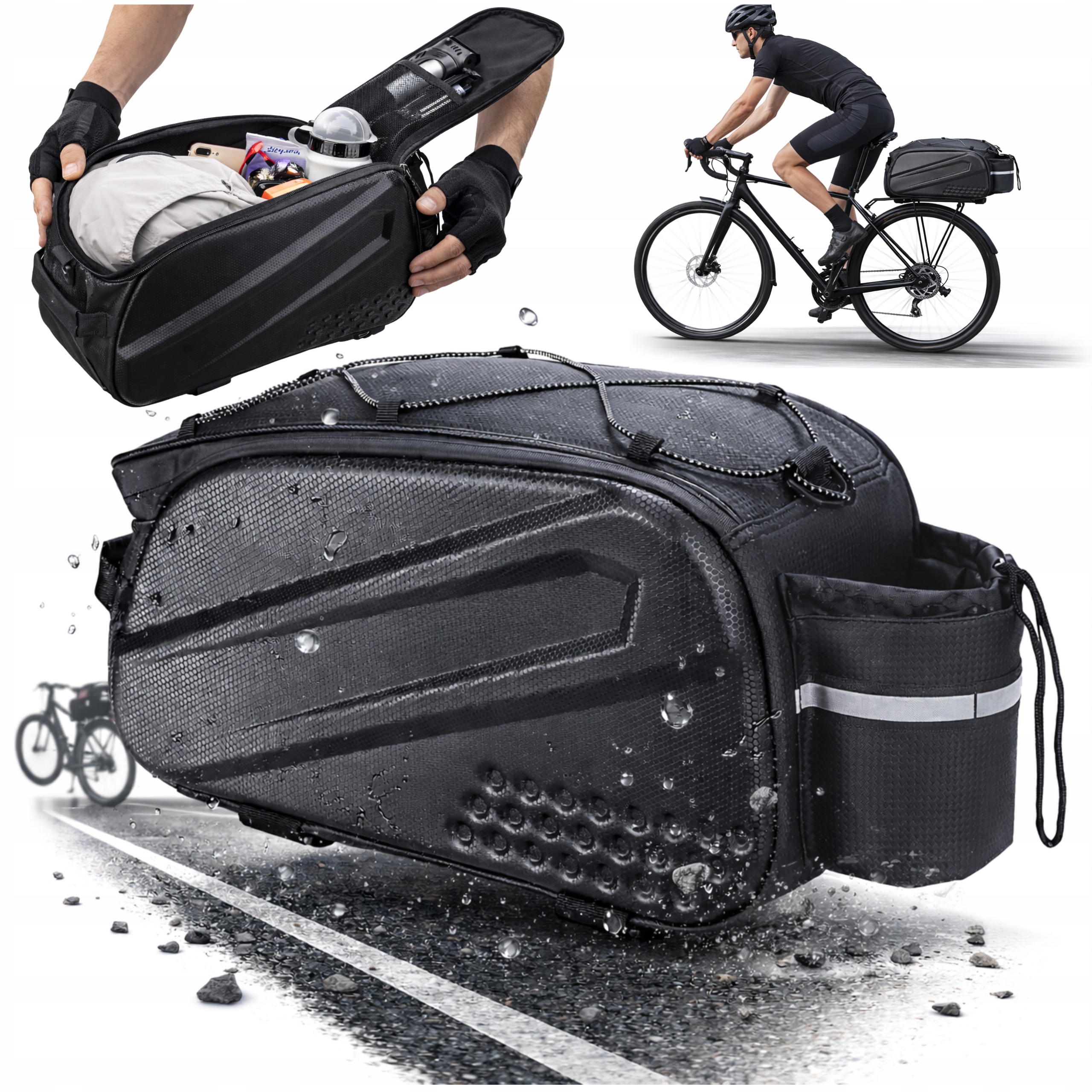 Torba Rowerowa na Bagażnik Sakwa na Rower Kufer Organizer+Pokrowiec i Pasek
