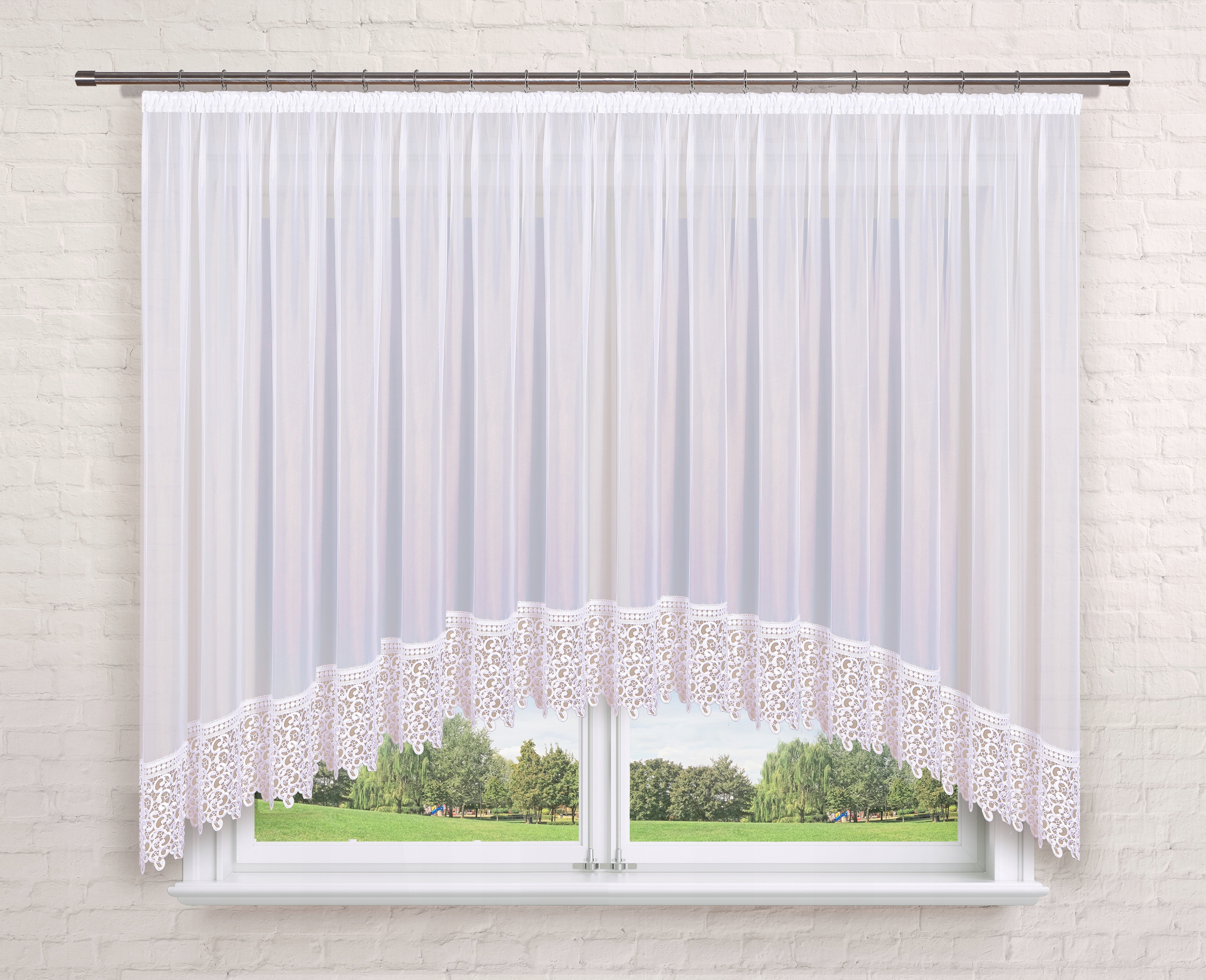 

Firana gotowa 300x150 łuk,biały woal gipiura 30cm