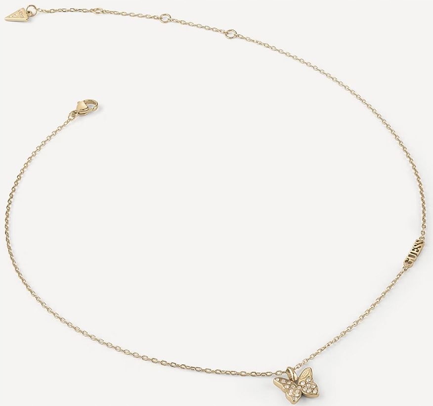 Elegantní Dámský Řetízek Guess Chrysalis Zlatý S Motivem Motýla Logo Set