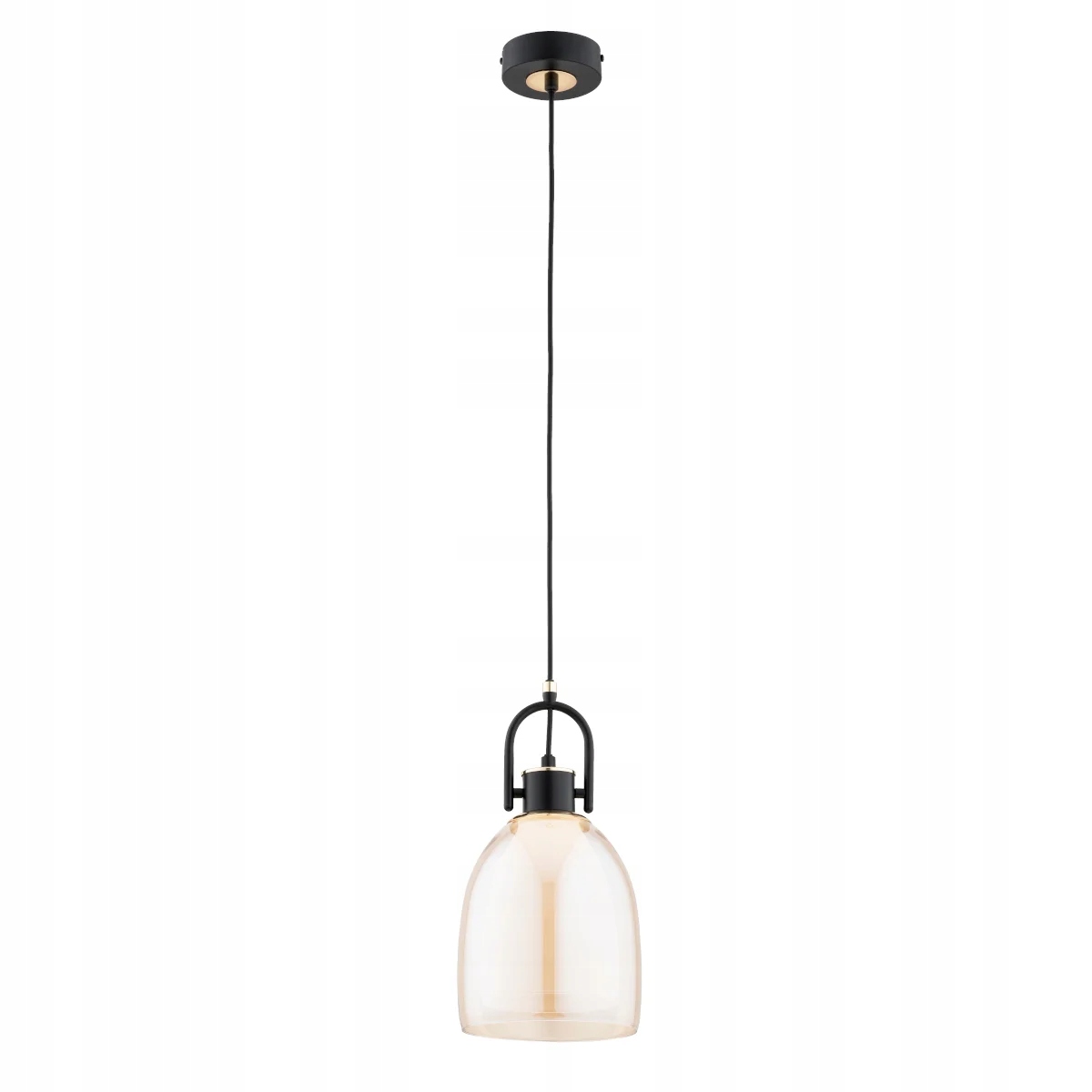 Moderní závěsná lampa černo-zlatá s jantarovým stínidlem 1xE27 Alfa