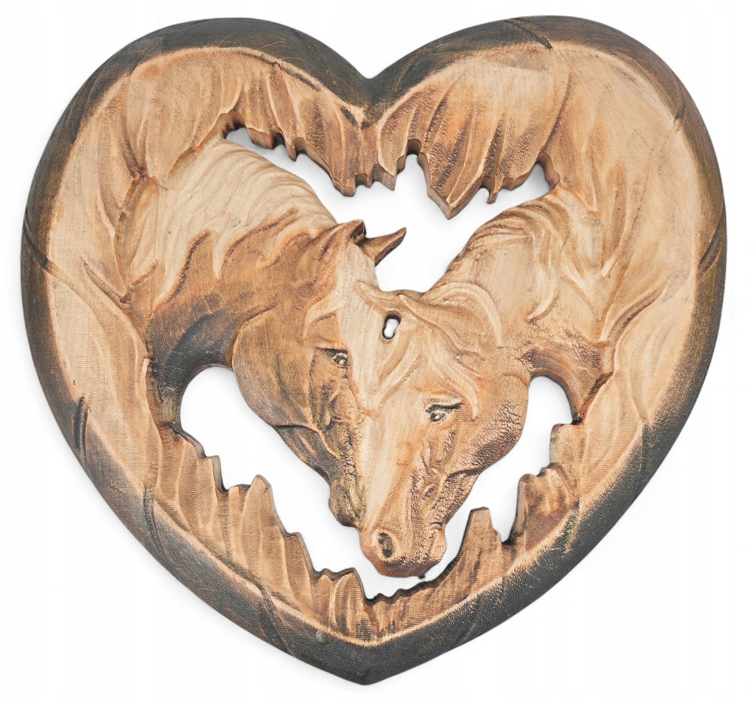 Kone Reliéf Srdce Dekoratívna Figúrka Maľovaná drevená 30 x 28 cm.