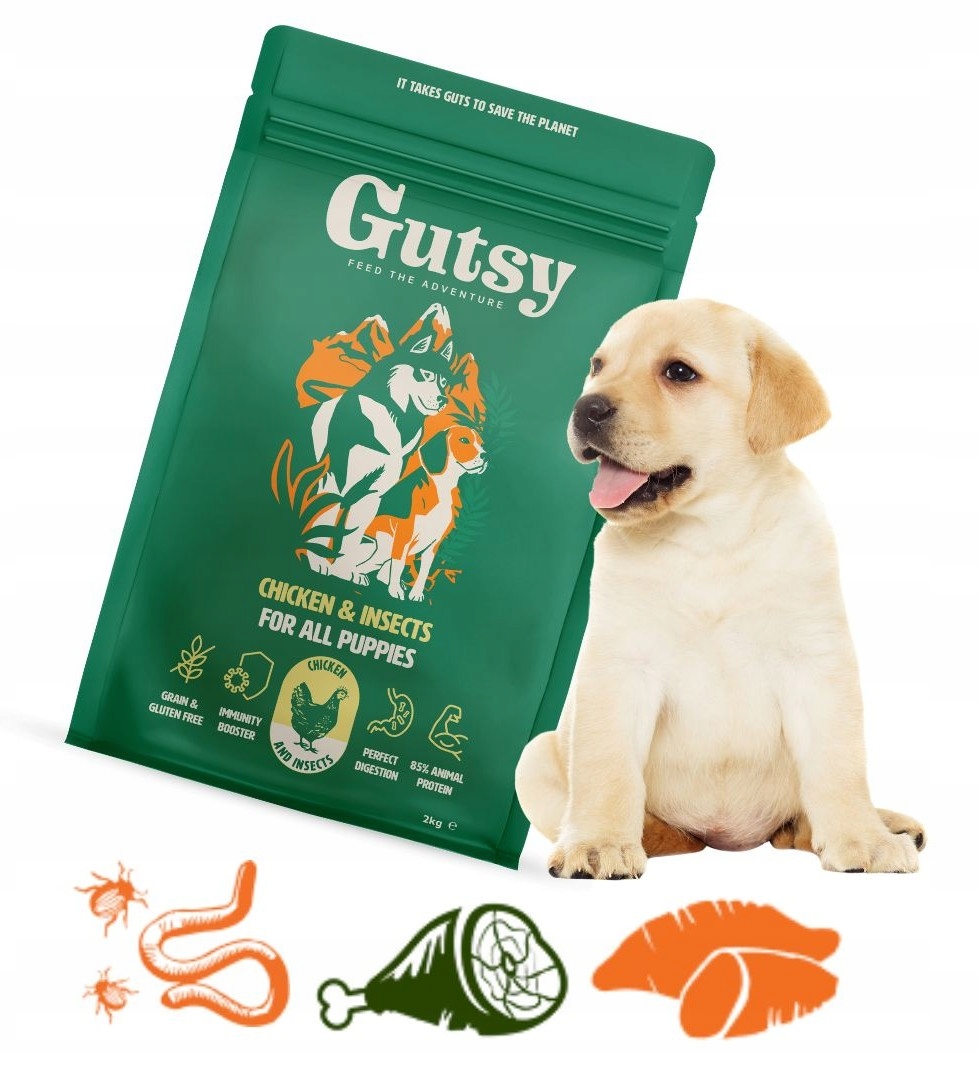 Levně Suché Krmivo krmivo pro psy z hmyzu kuřecí maso Gutsy Puppy 2 kg
