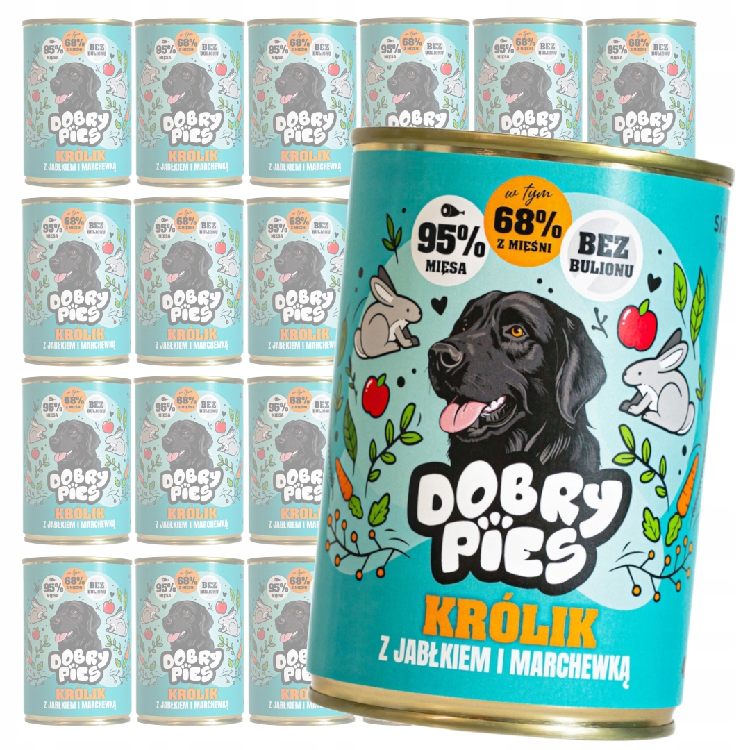 Levně Dobry Pies 24x400g Vlhké Krmivo pro dospělé psy Králík, jablko a Mrkev