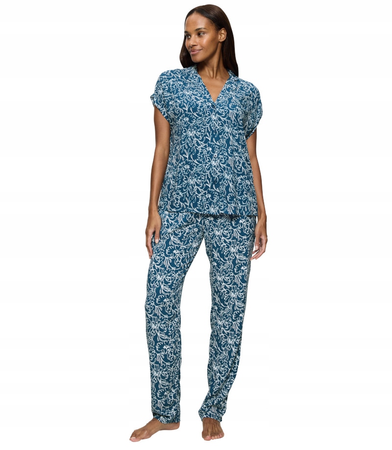 Modré dvoudílné pyžamo s dlouhými kalhotami Triumph Boyfriend Fit Pw