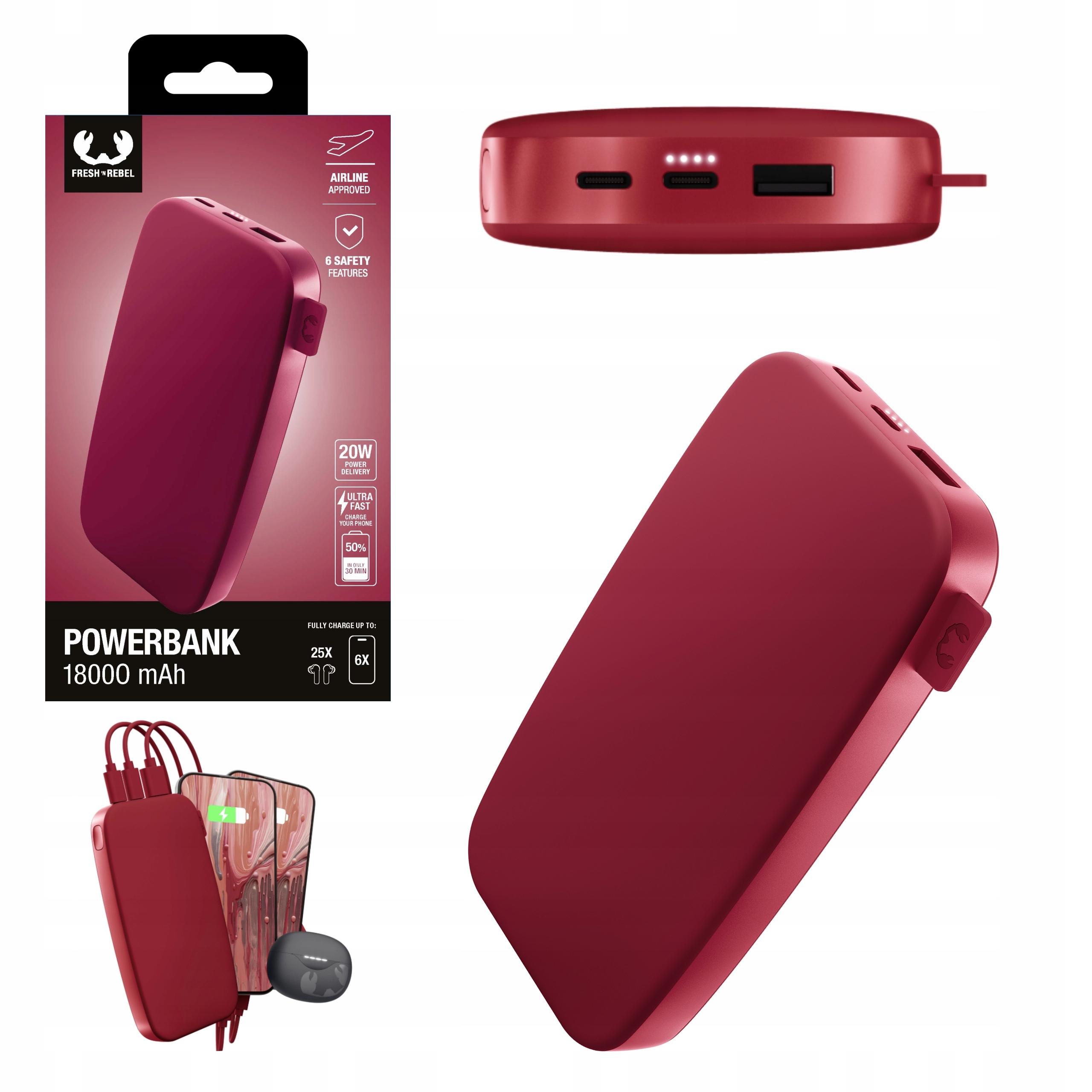 Fresh 'n Rebel Powerbank 18000 mAh Usb-c Pd Power Delivery mocny 20W Led