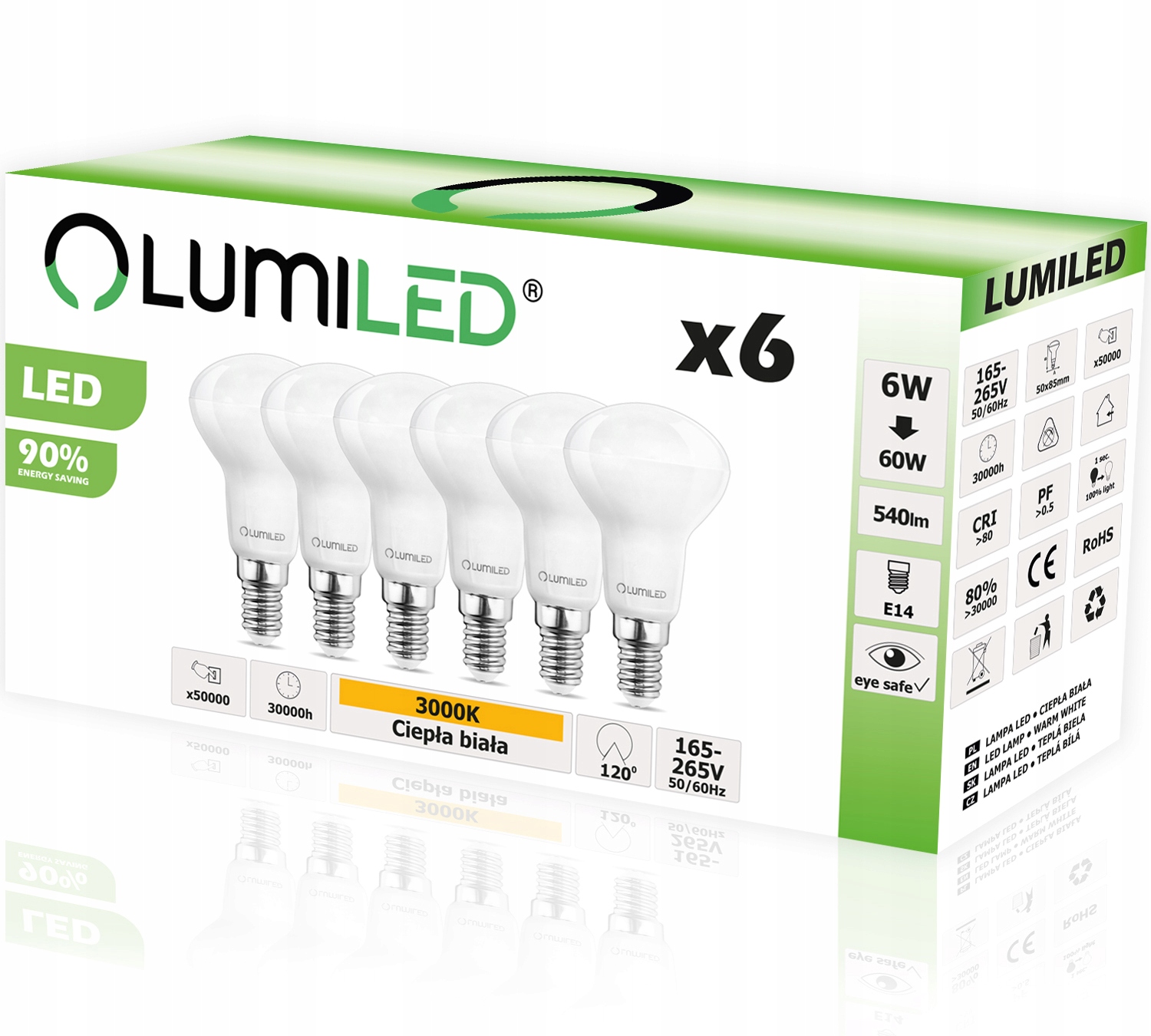 

6x Żarówka Led E14 Reflektor R50 6W 3000K Lumiled