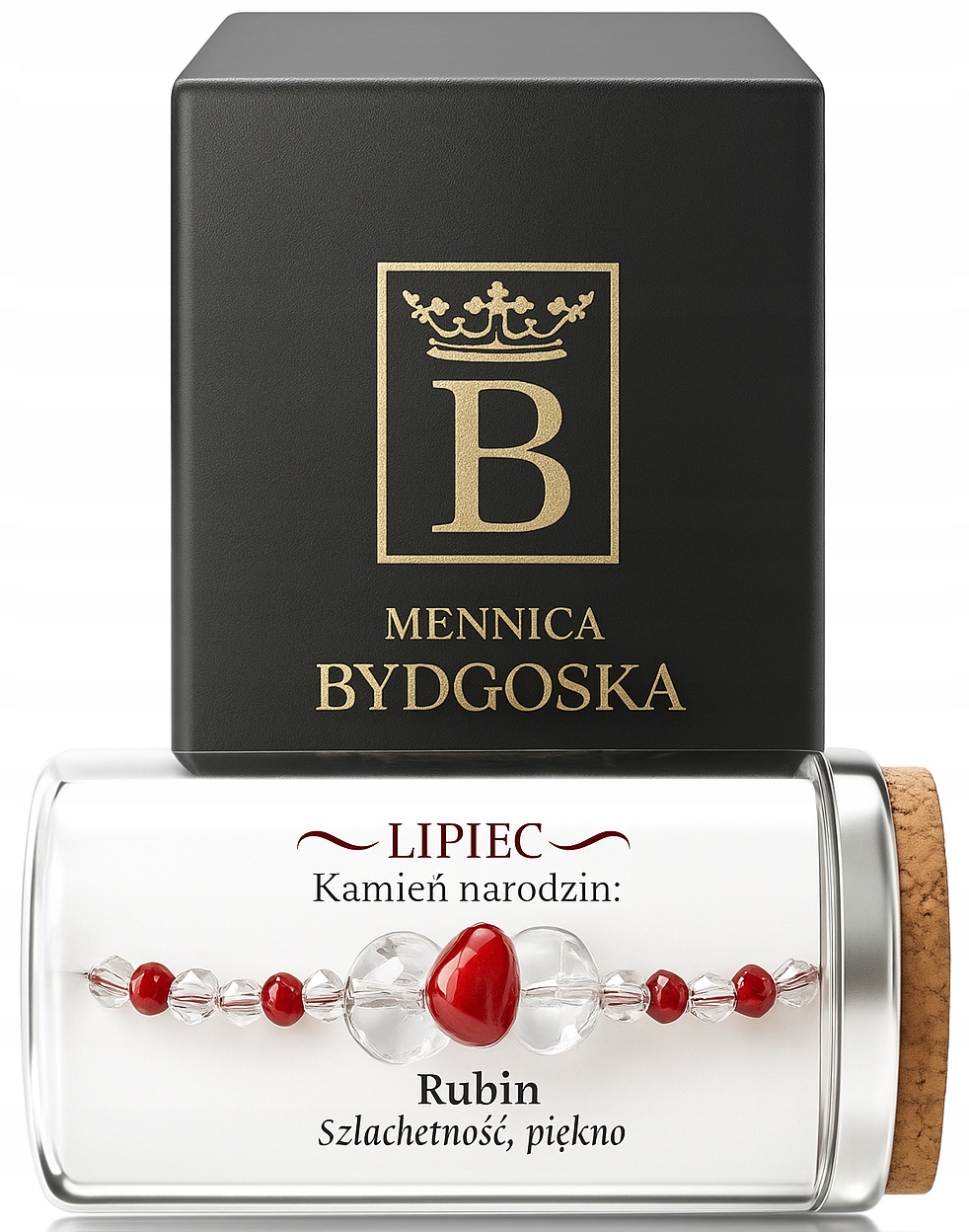 Stříbrný dámský náramek v lahvičce červenec rubín stříbro o ryzosti 925