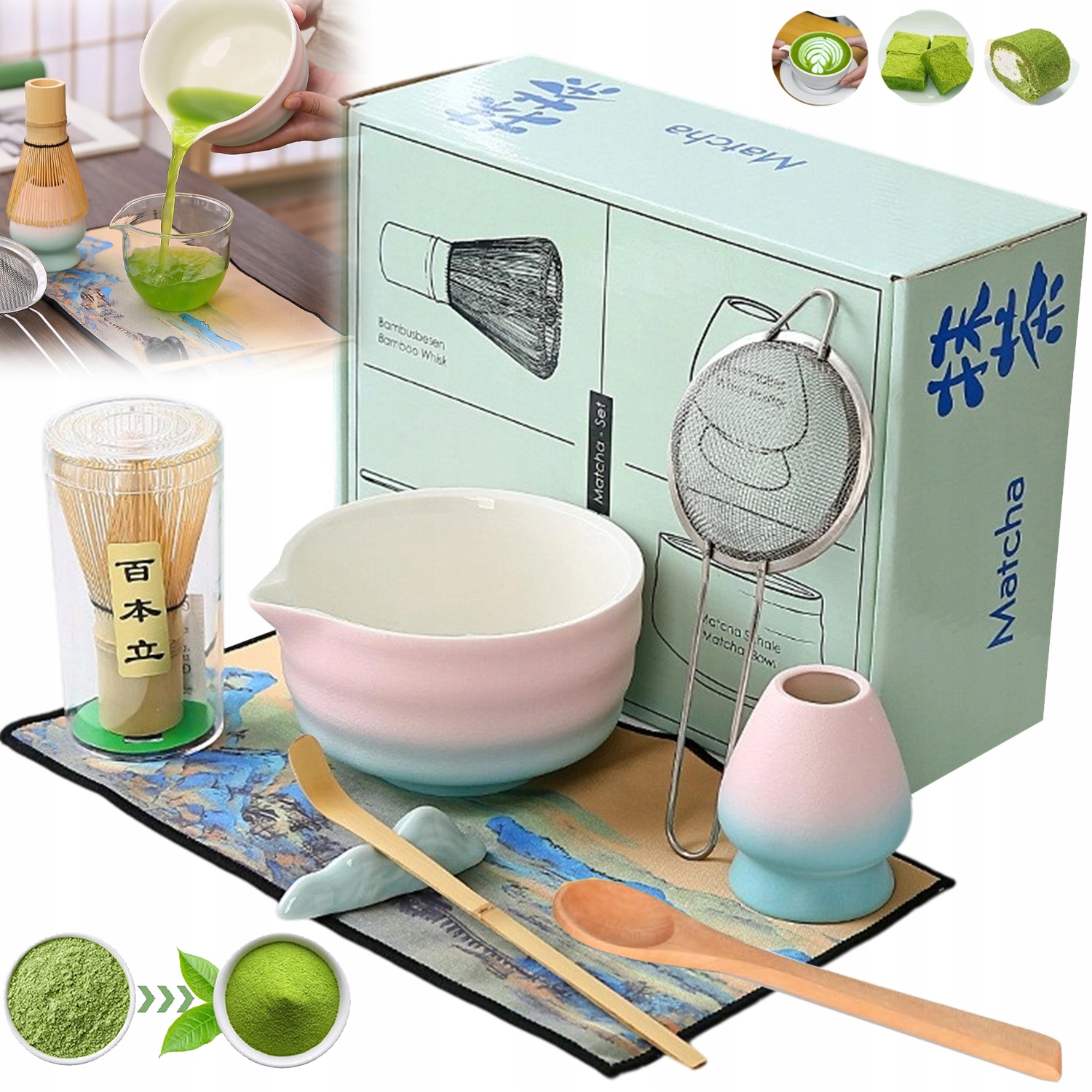 Levně Dárková Sada Na Čaj Matcha 8-DÍLNÁ Sada Podstavců Lžička