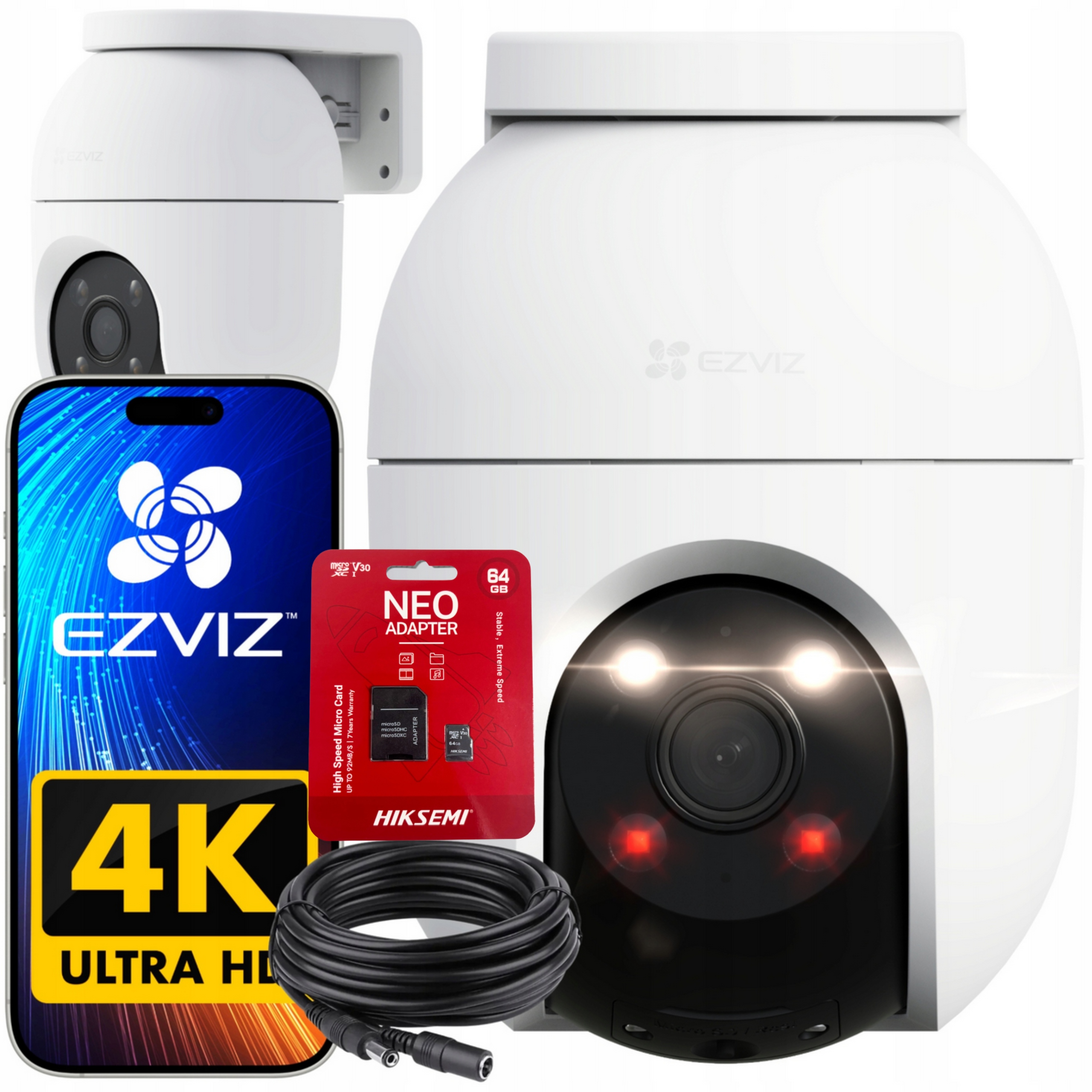Kamera WiFi Obrotowa Ip Ezviz C8C 8MPX Detekcja Kabel 10m Karta 64GB