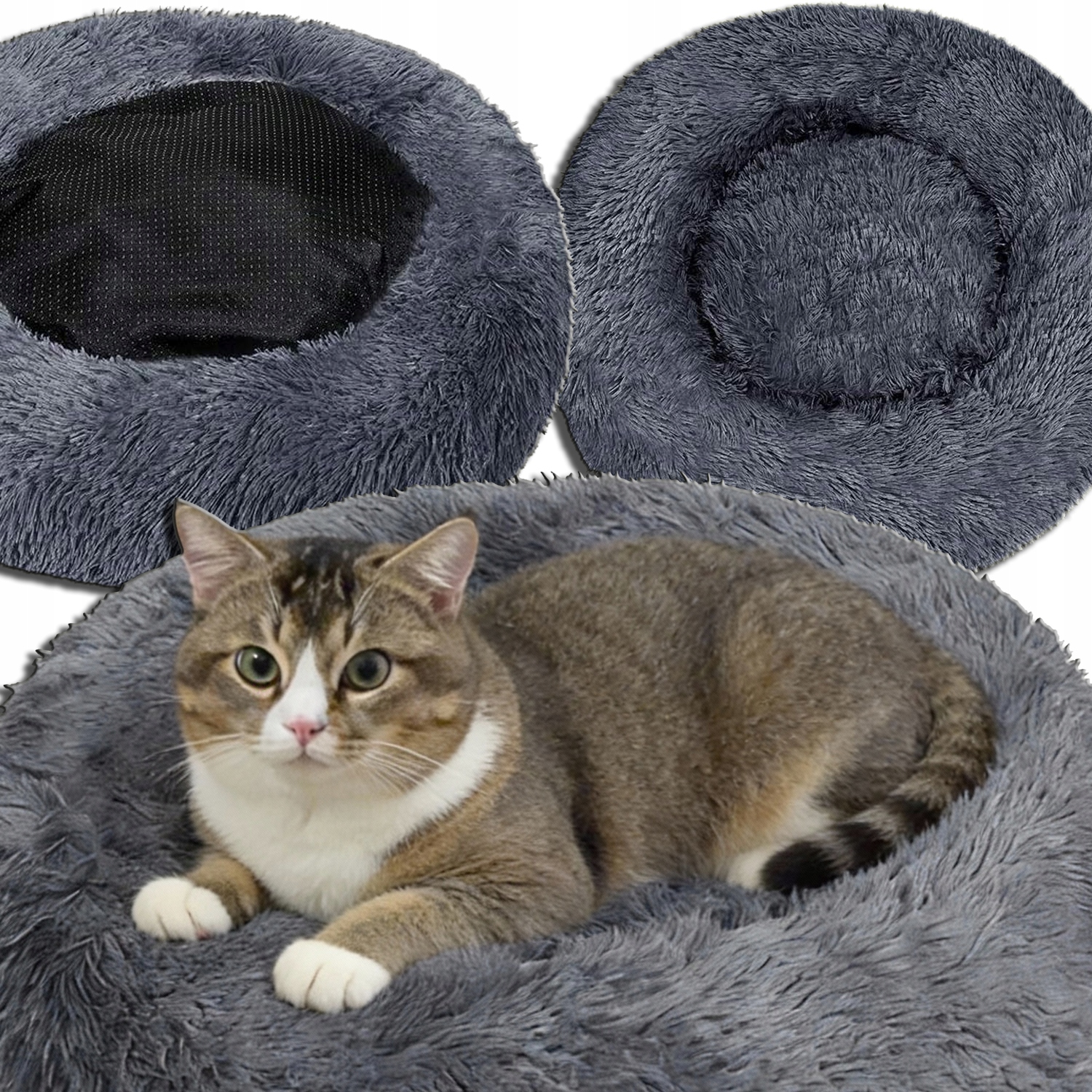 Levně Pelíšek Pro Psa Kočku Plyšové Kulaté Šedé Polštář Matrace 60X60X20 CM