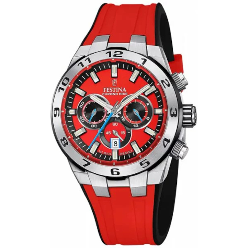 Hodinky Festina F20671/5 Chrono Bike s červeným kaučukovým páskem
