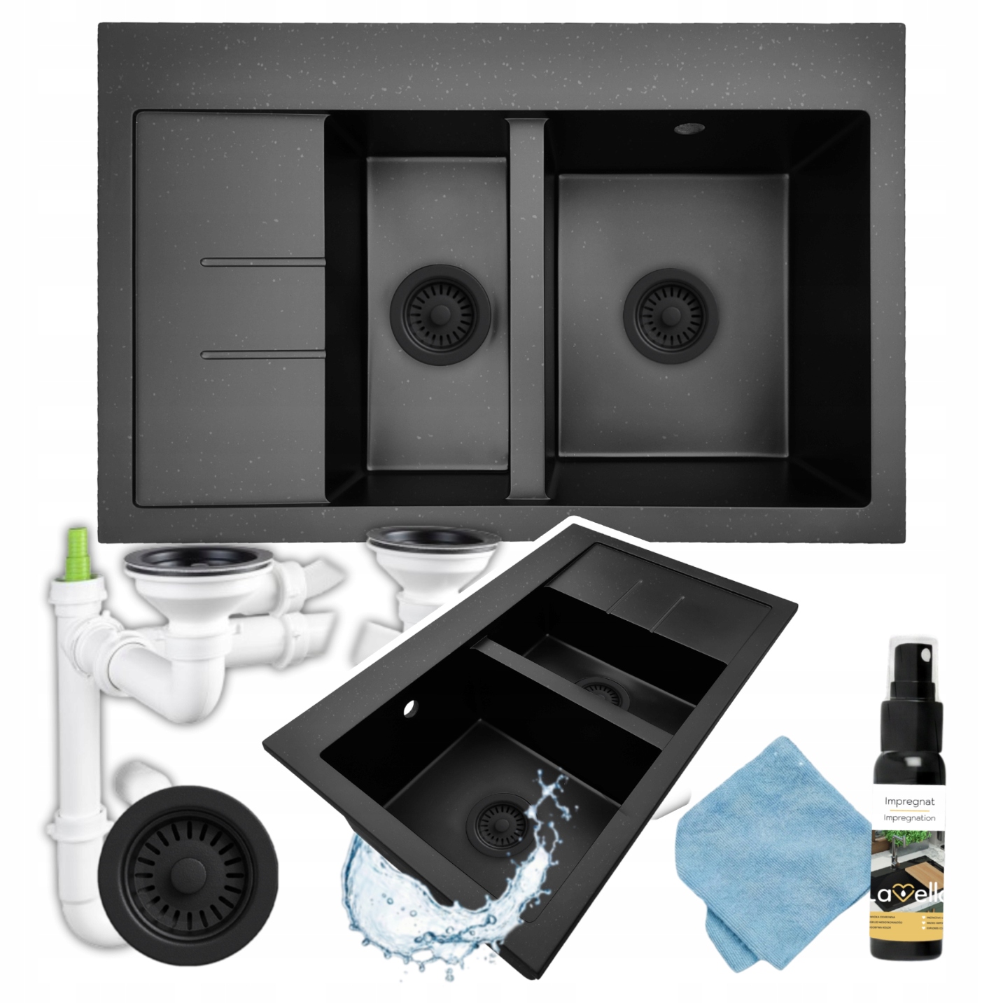 Polodrevený granitový drez s odkvapkávačom Lavello Luxor 1.5s