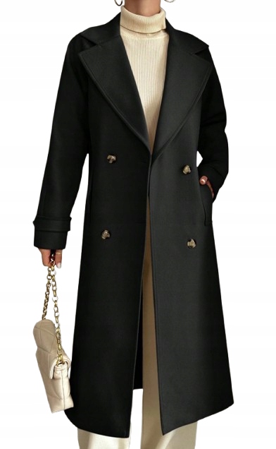 Shein Černý Dámský Dvouřadý Klasický Kabát 38 L_C