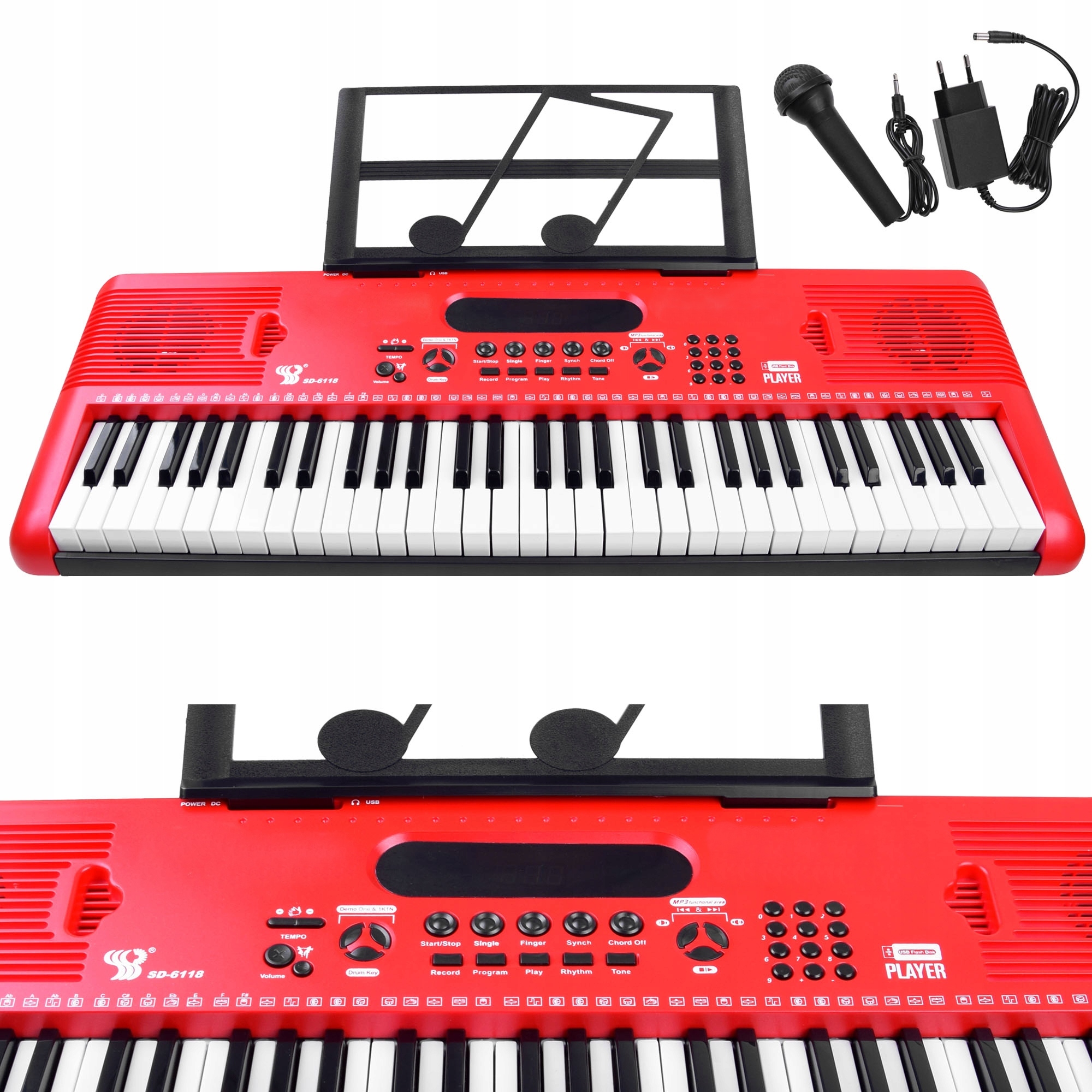 

Organy Keyboard z mikrofonem 61kl czerwone IN0132