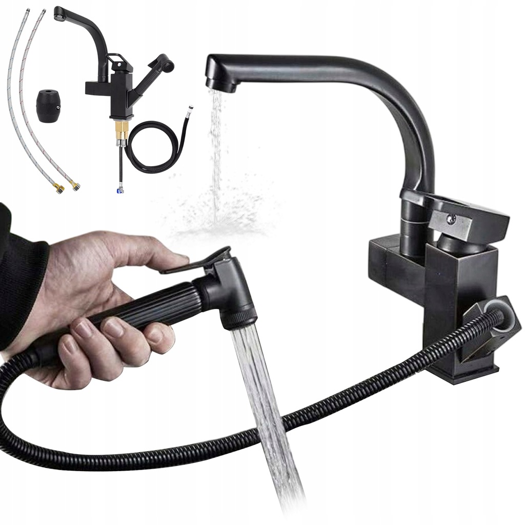 Kuchyňská Baterie Černá S Flexibilním Ramínkem Dřez