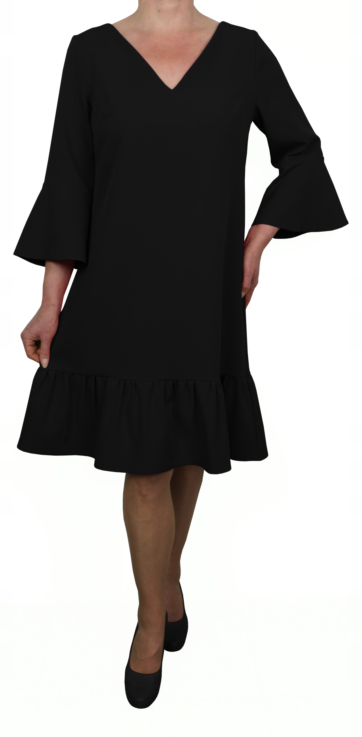 

Sukienka trapezowa z falbaną czarna plus size 52