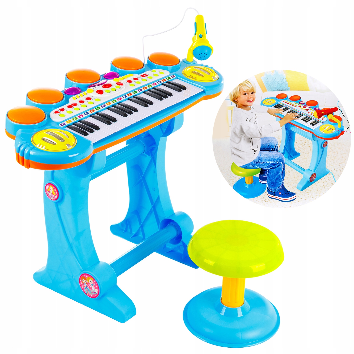 Игрушечный синтезатор со стульчиком и микрофоном bb335b