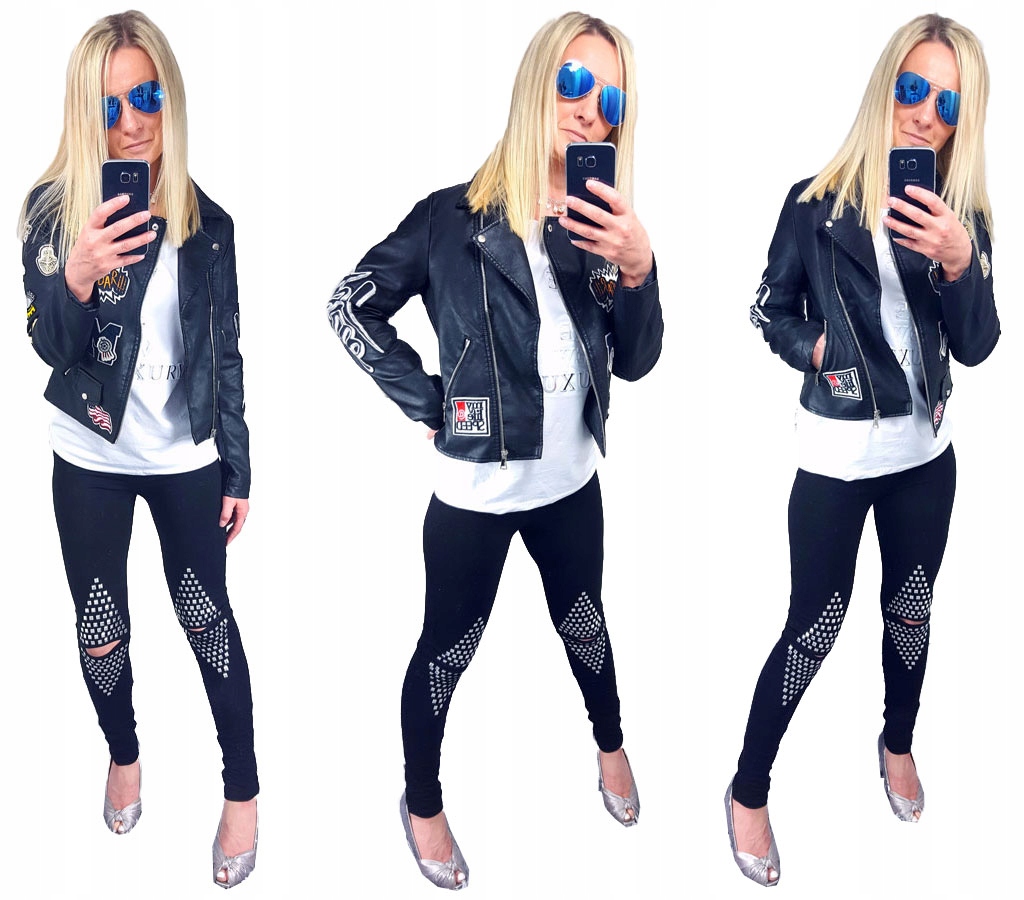 

Spodnie Legginsy Rurki Ćwieki Ripped Getry Dziury