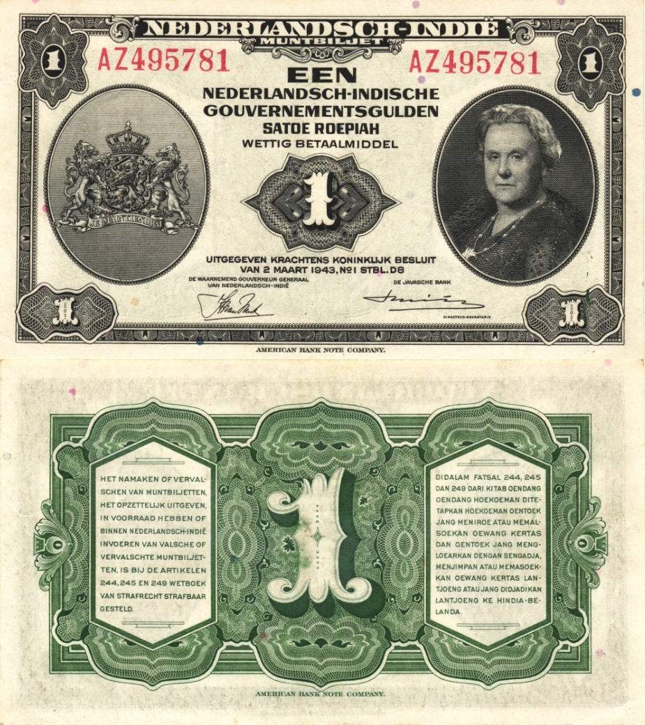 # INDIE HOLENDERSKIE - 1 RUPIA - 1943 - P-111a - XF