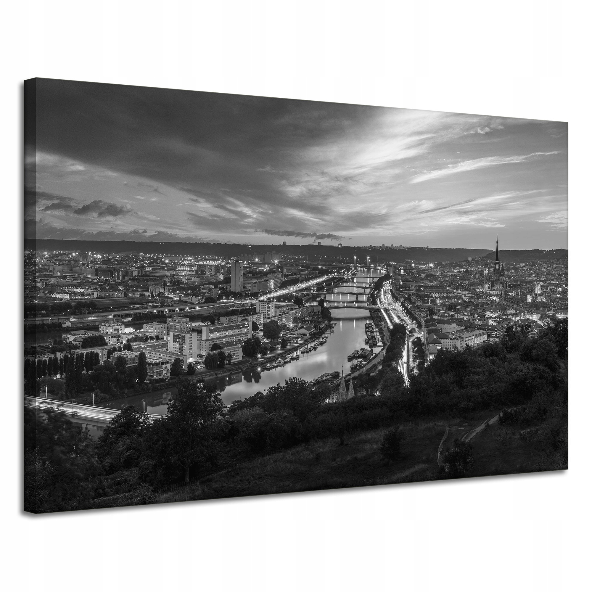 Obrazy na plátně Rouen černobílé z letu 120X80