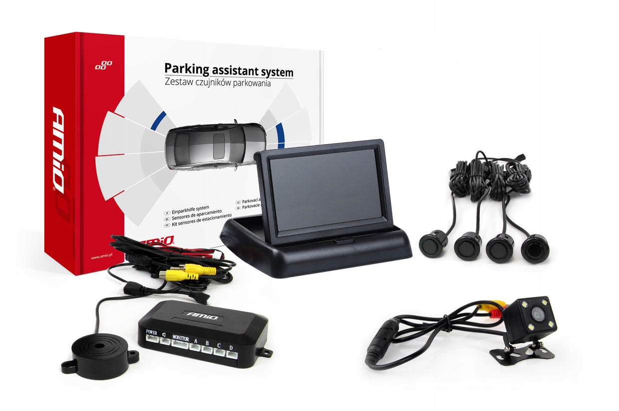 Sada parkovacích senzorů TFT02 4,3" s kamerou HD-315-LED, 4 senzory, černé