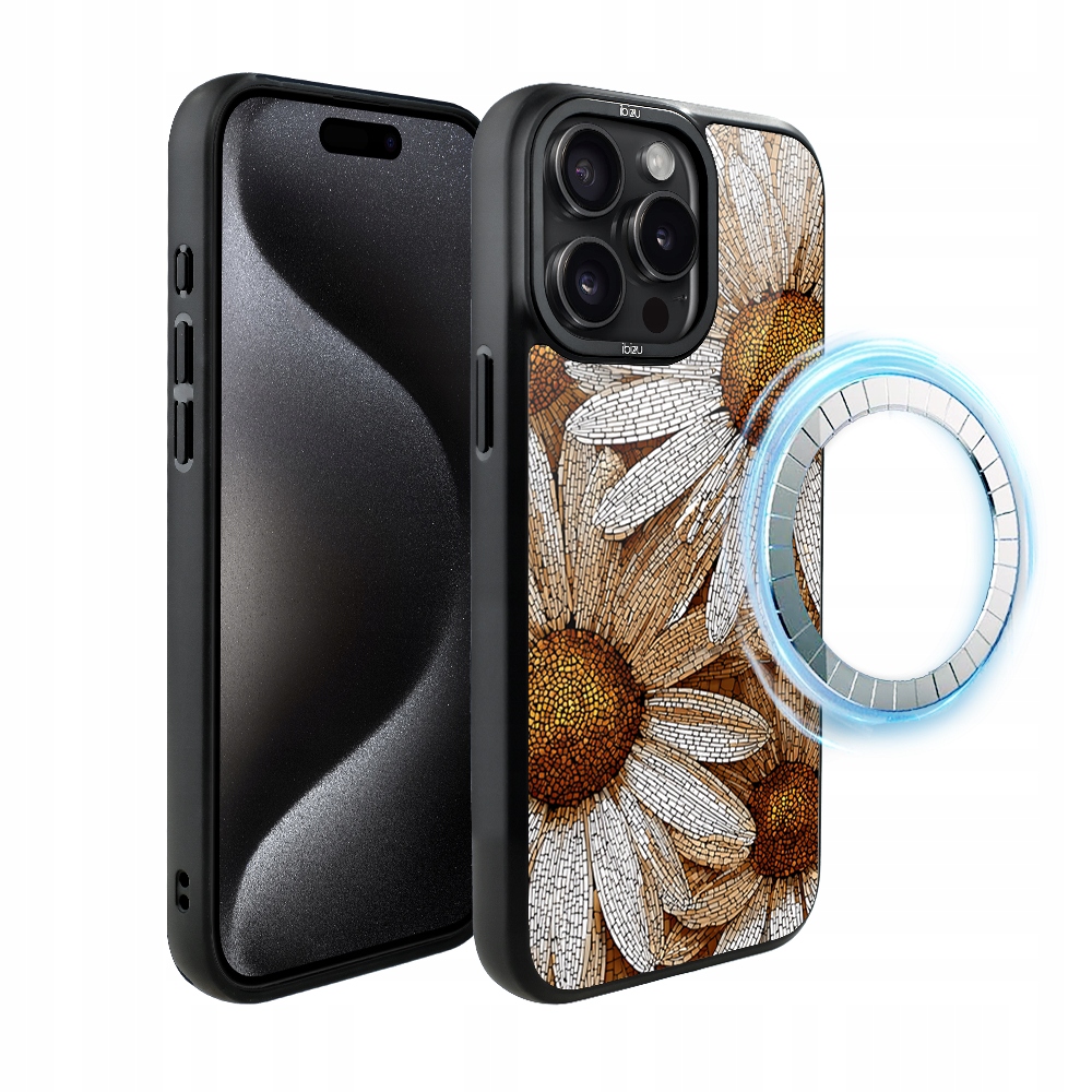 Pouzdro pro iPhone 15 Pro Max Ibizu DropGuard Matt s MagSafe, heřmánková mozaika