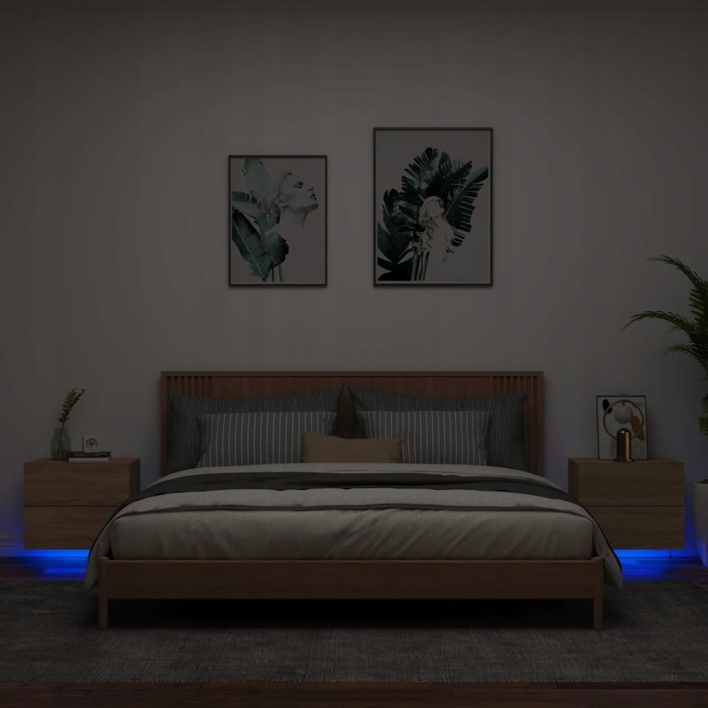 Závesné nočné stolíky s Led, 2 ks, dub sonoma
