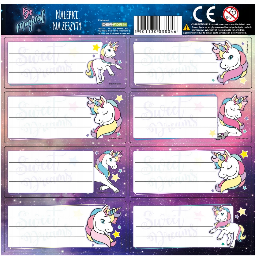 NAKLEJKI NALEPKI NA ZESZYTY JEDNOROŻEC WZ1