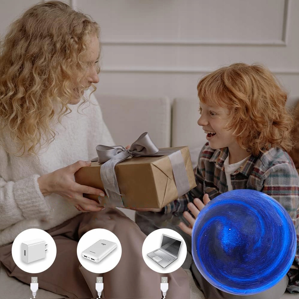 Lampka Nocna Dla Dzieci 16 Kol USB - Planet +Pilot Długość/wysokość 9 cm