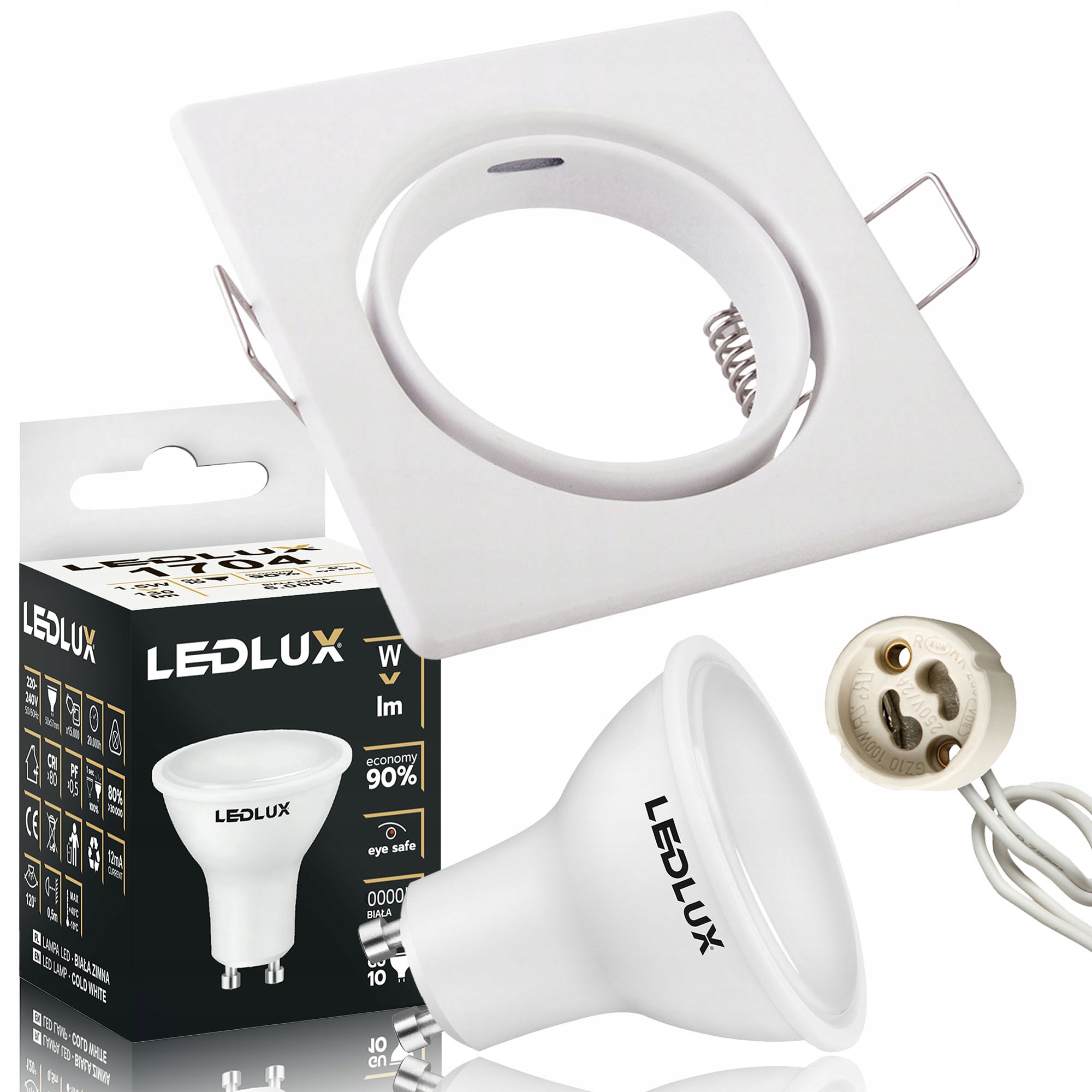 Oprawa halogenowa RUCHOMA kwadrat + LED GU10 6,5W
