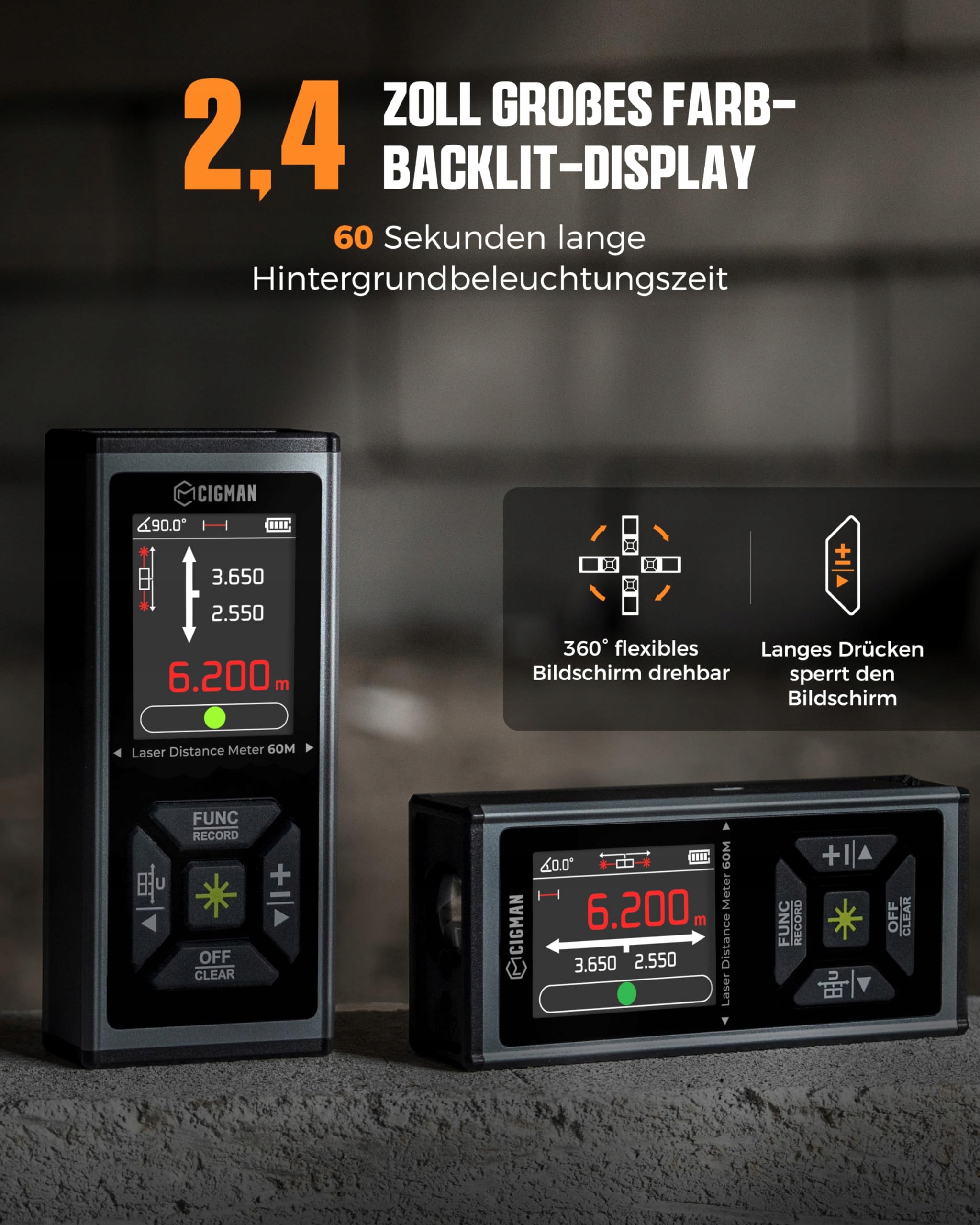 CIGMAN Laserowy Dalmierz 120m Zielony LCD Magnetyczny Czujnik Kąta — miniatura 7