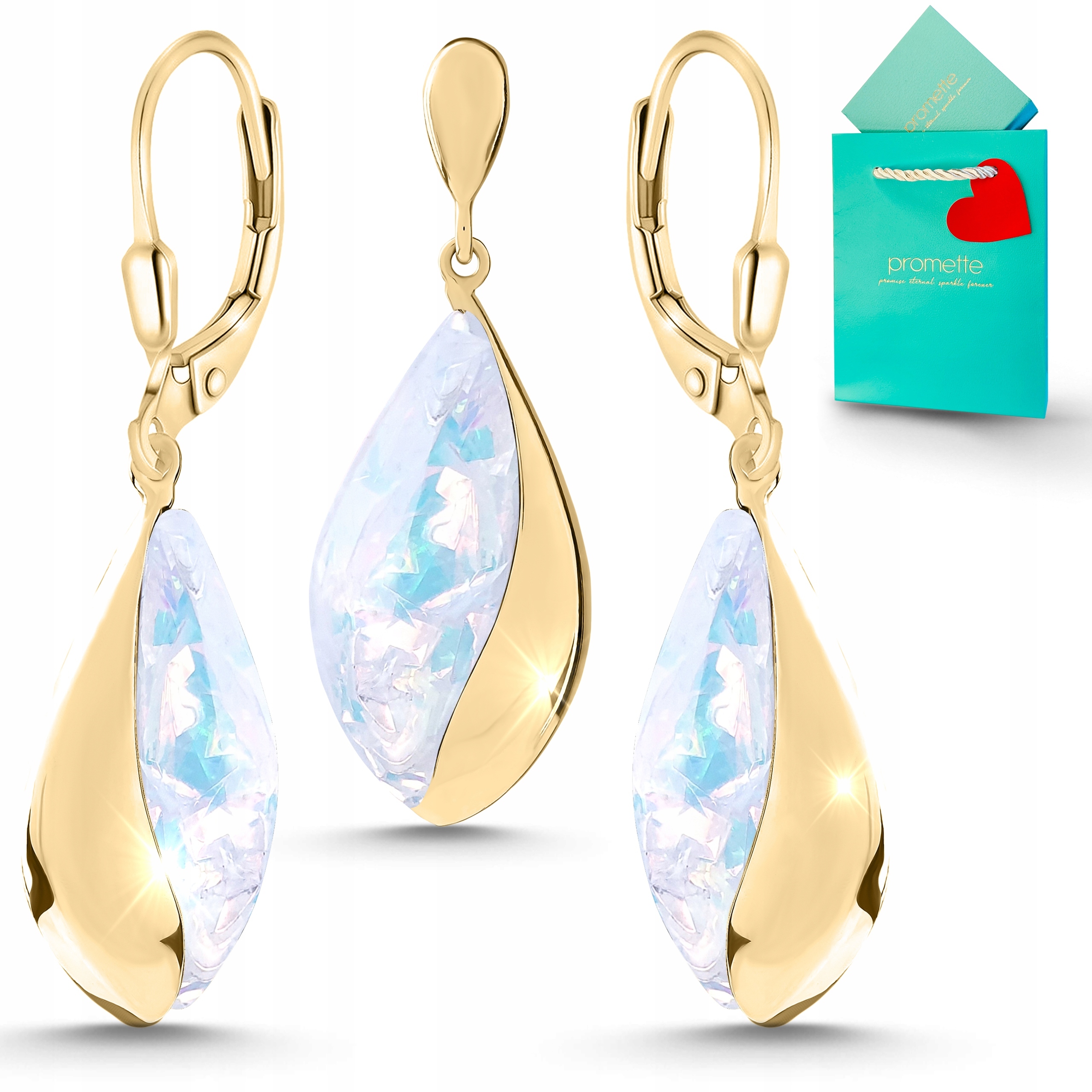 Náušnice opál bílý přívěsek přívěsek šperky stříbrné pozlacené zlato