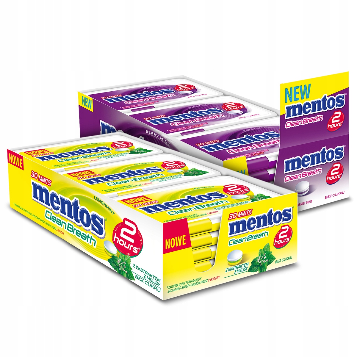 Zestaw Mentos Clean Breath pastylki draże Berry Mint i Melissa Lemon 24x21g