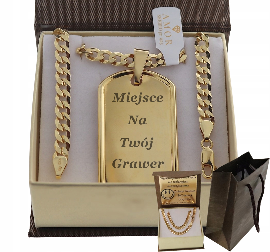 Zlatý Plný Řetízek Pánský Pancr Vojenská Známka Pr 925 585 14K Gravírování