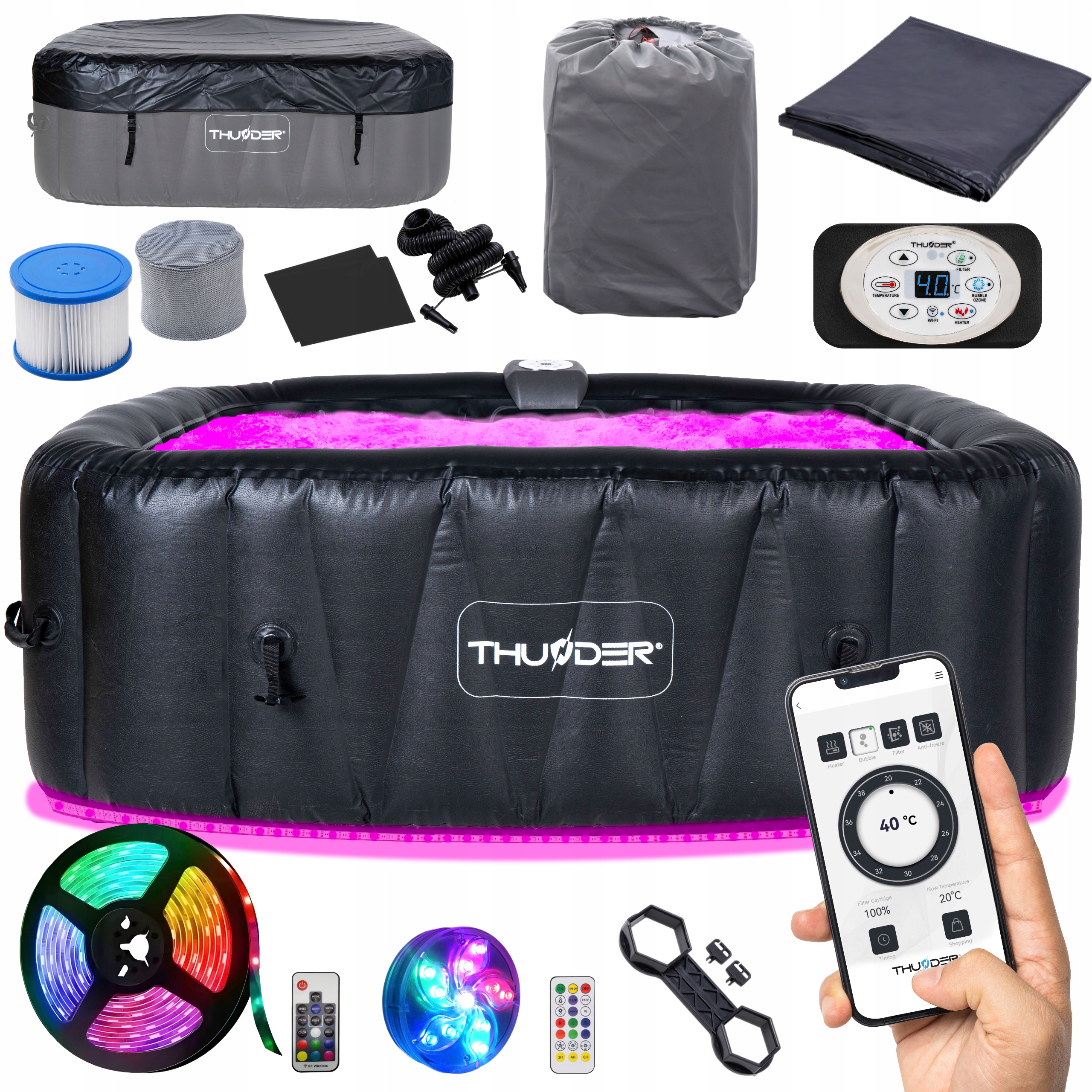 Dmuchane SPA 6 osób basen z hydromasażem do ogrodu ozon wifi światełka