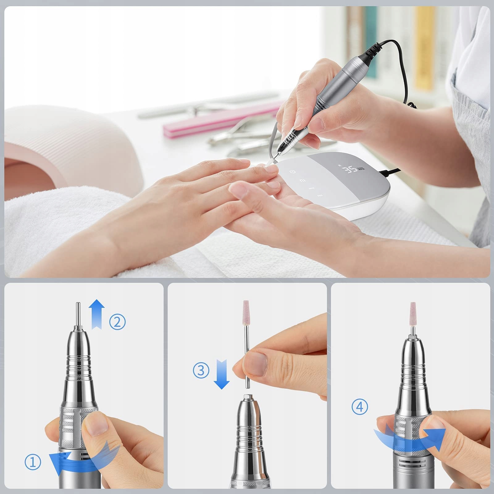 MADENIA Frezarka Do Paznokci TouchPro 35000 RPM Manicure Pedicure — miniatura 5