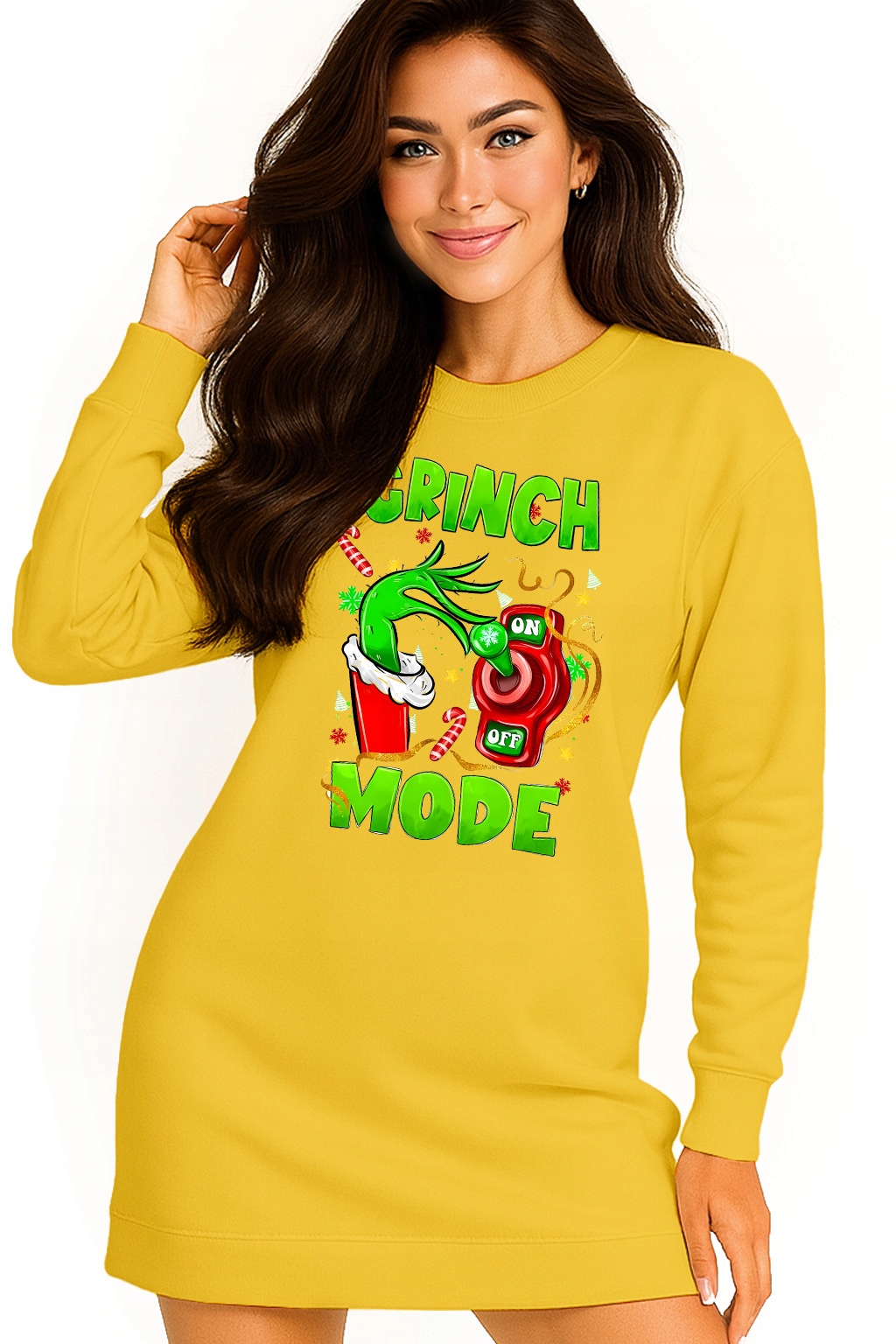 Mikina Vánoční Oversize Šaty Grinch Mode On Dárek Vánoce M
