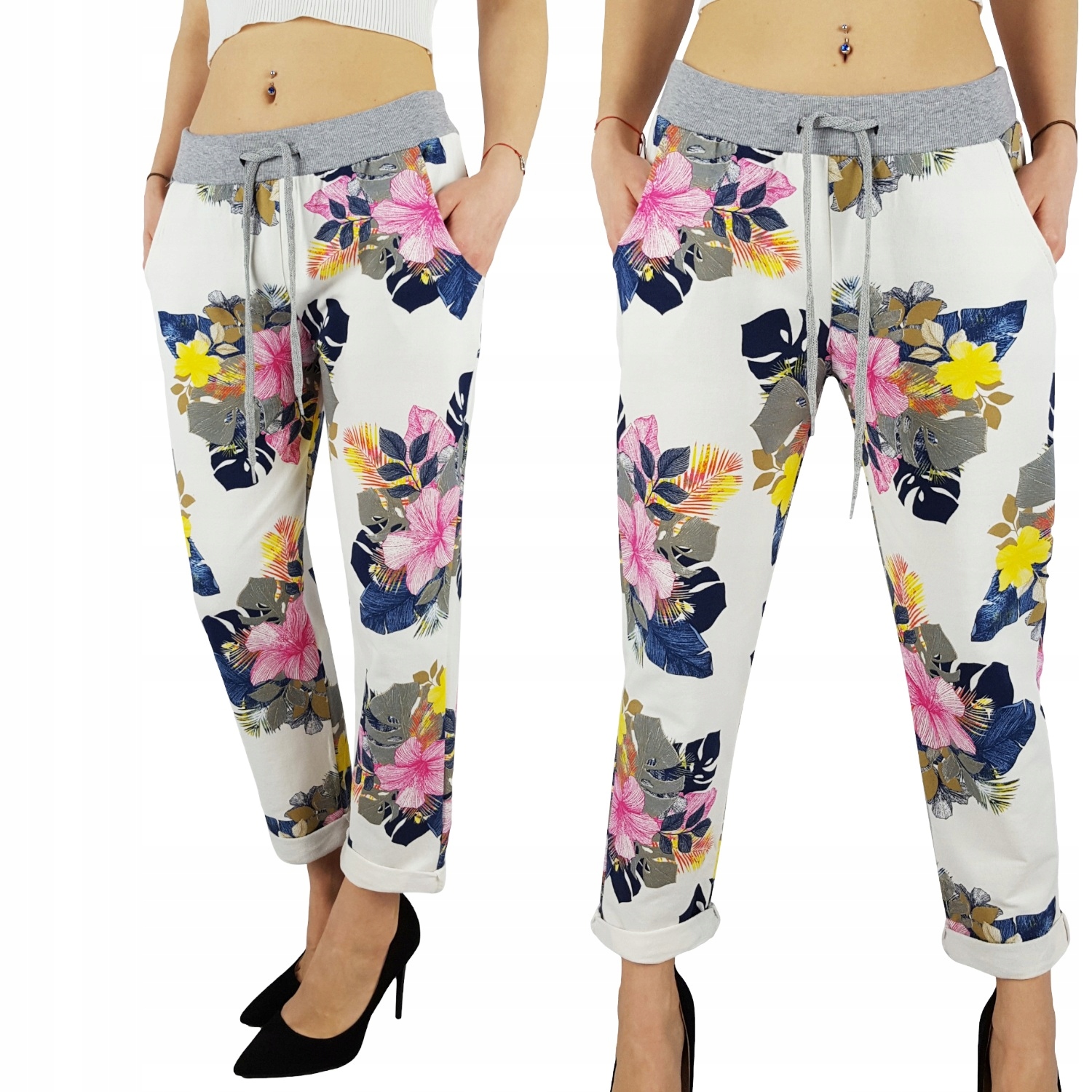 WYGODNE - SPODNIE - DRESOWE - KWIATY - BAWEŁNIANE