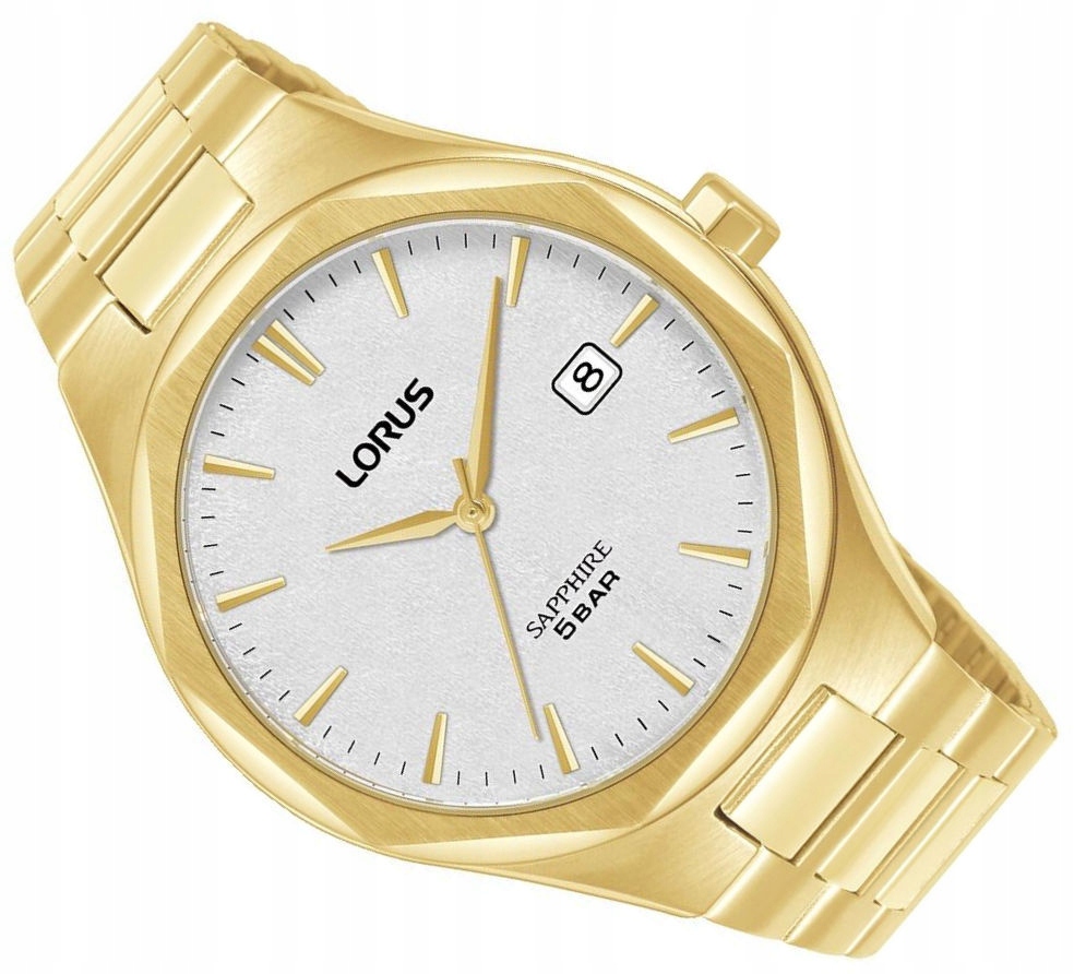 Zlaté Pánské 8-HRANNÉ Vodotěsné Hodinky Lorus RS982DX9 Sklo