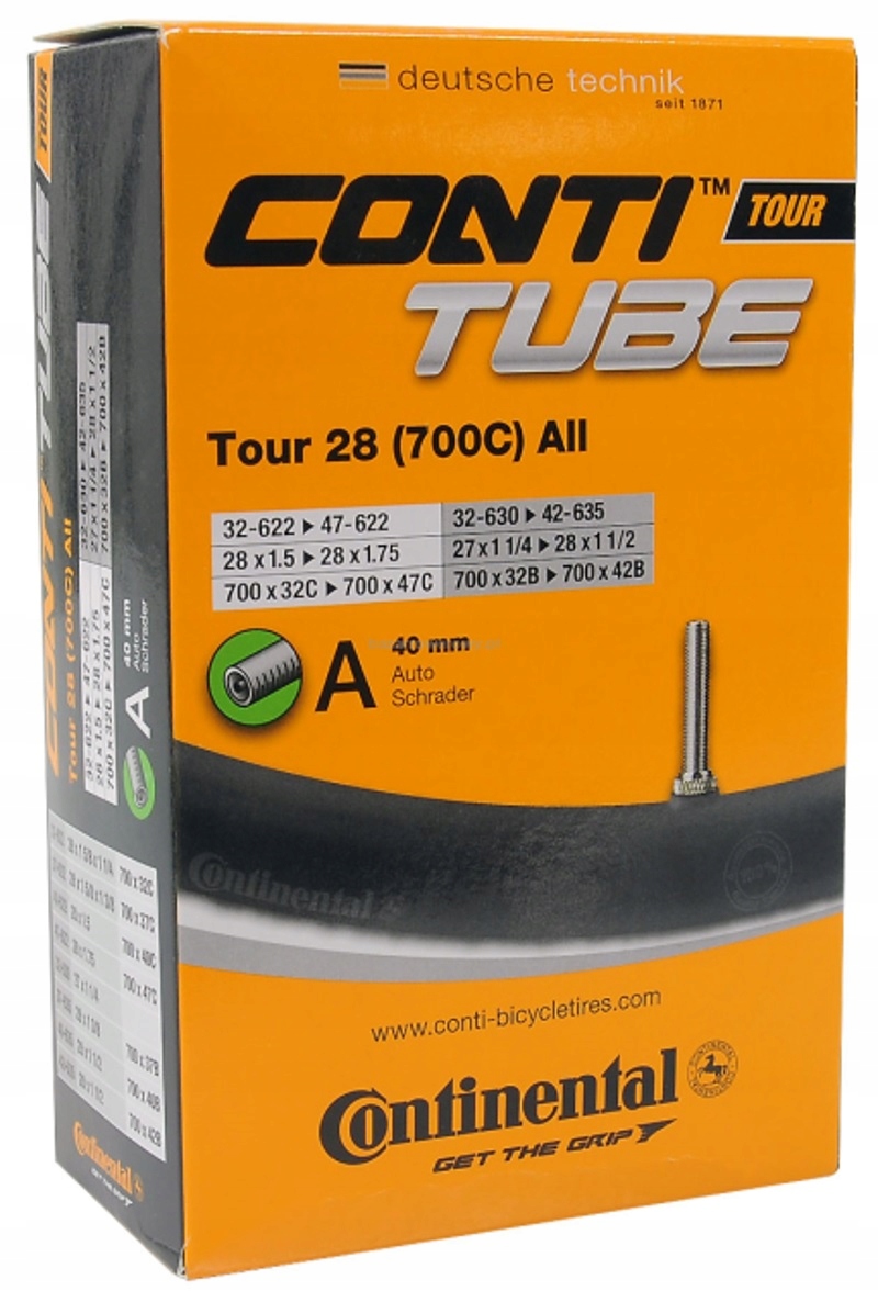 Dętka rowerowa CONTINENTAL TOUR AV BOX 700x32C 700x35C 700x40C 700x45C AUTO EAN (GTIN) 4019238556926