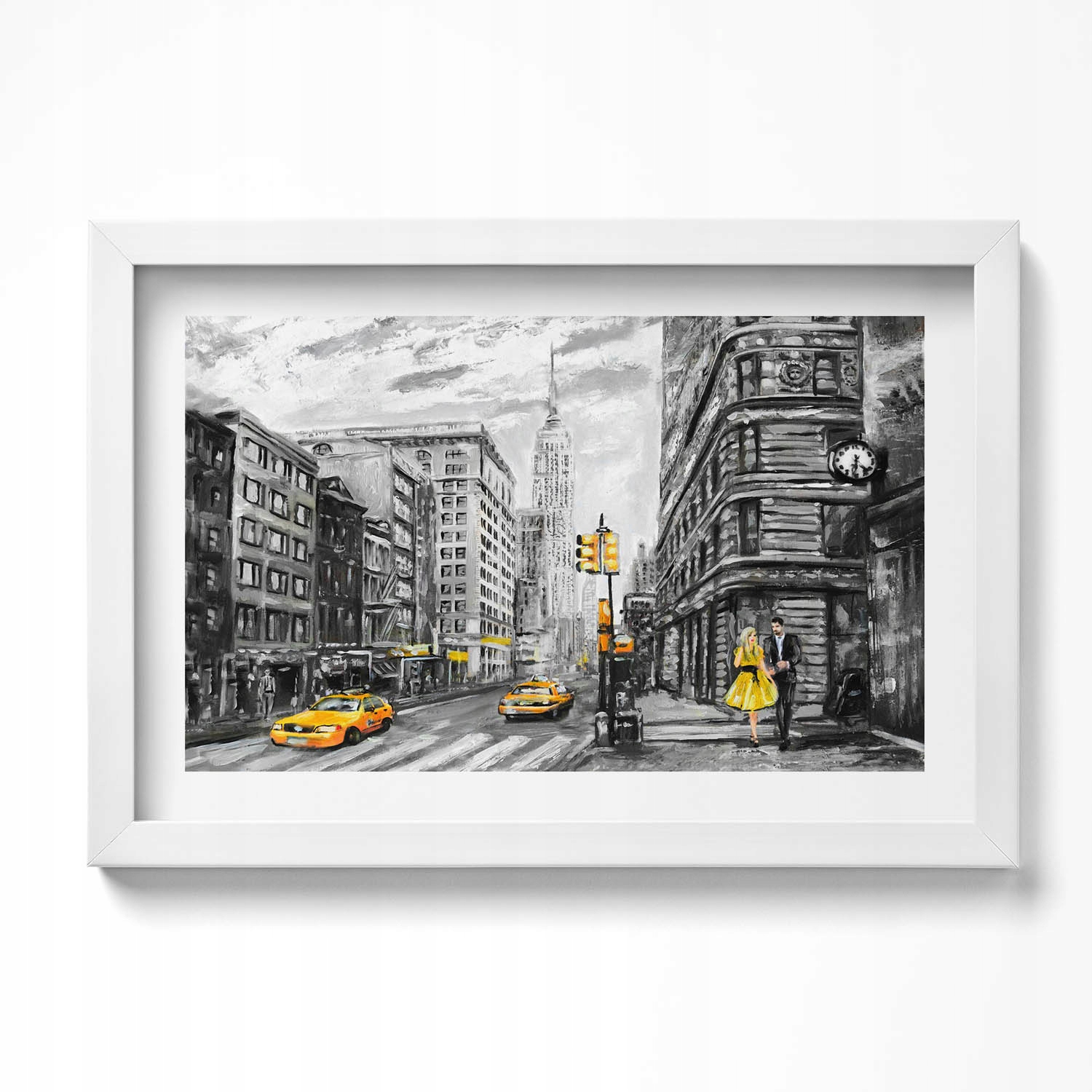 Dekorativní nástěnný obraz v bílém rámu Ulice Empire State Building 30x20 cm