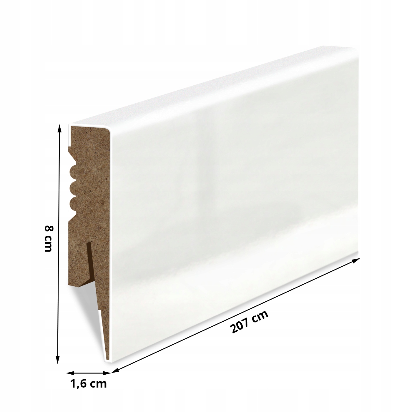 8 LISTWA PRZYPODŁOGOWA MDF BIAŁA WYSOKI POŁYSK Kod producenta 8-16-R2-BWP