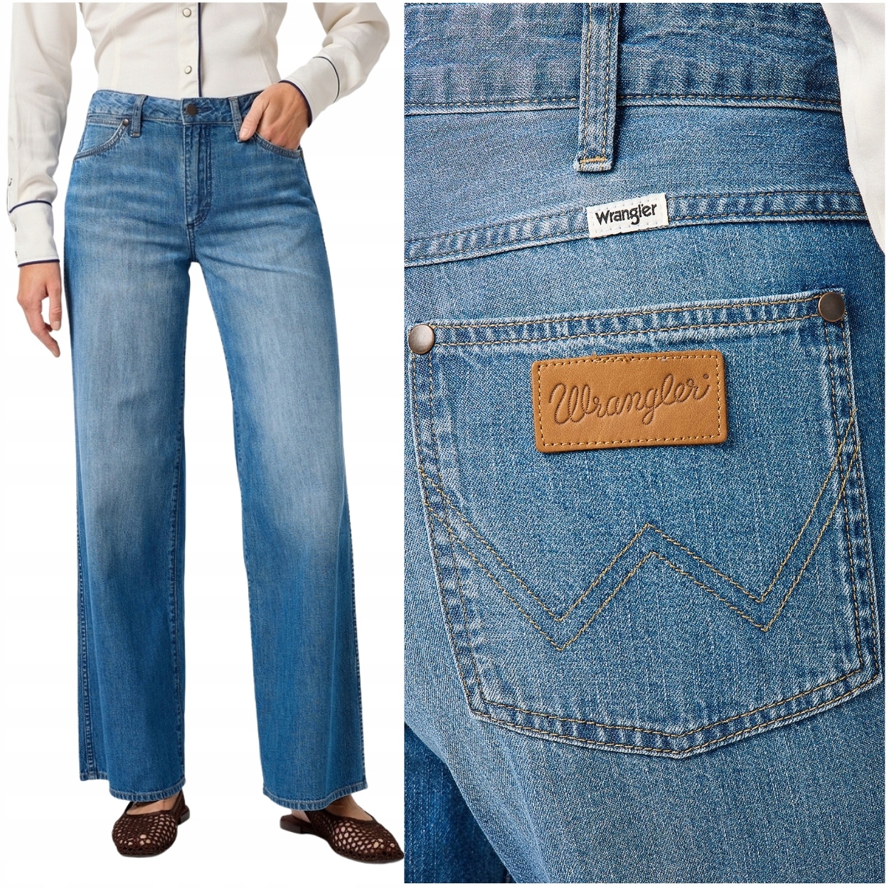 Wrangler World Wide volné široké dámské džínové kalhoty palazzo W26 L32