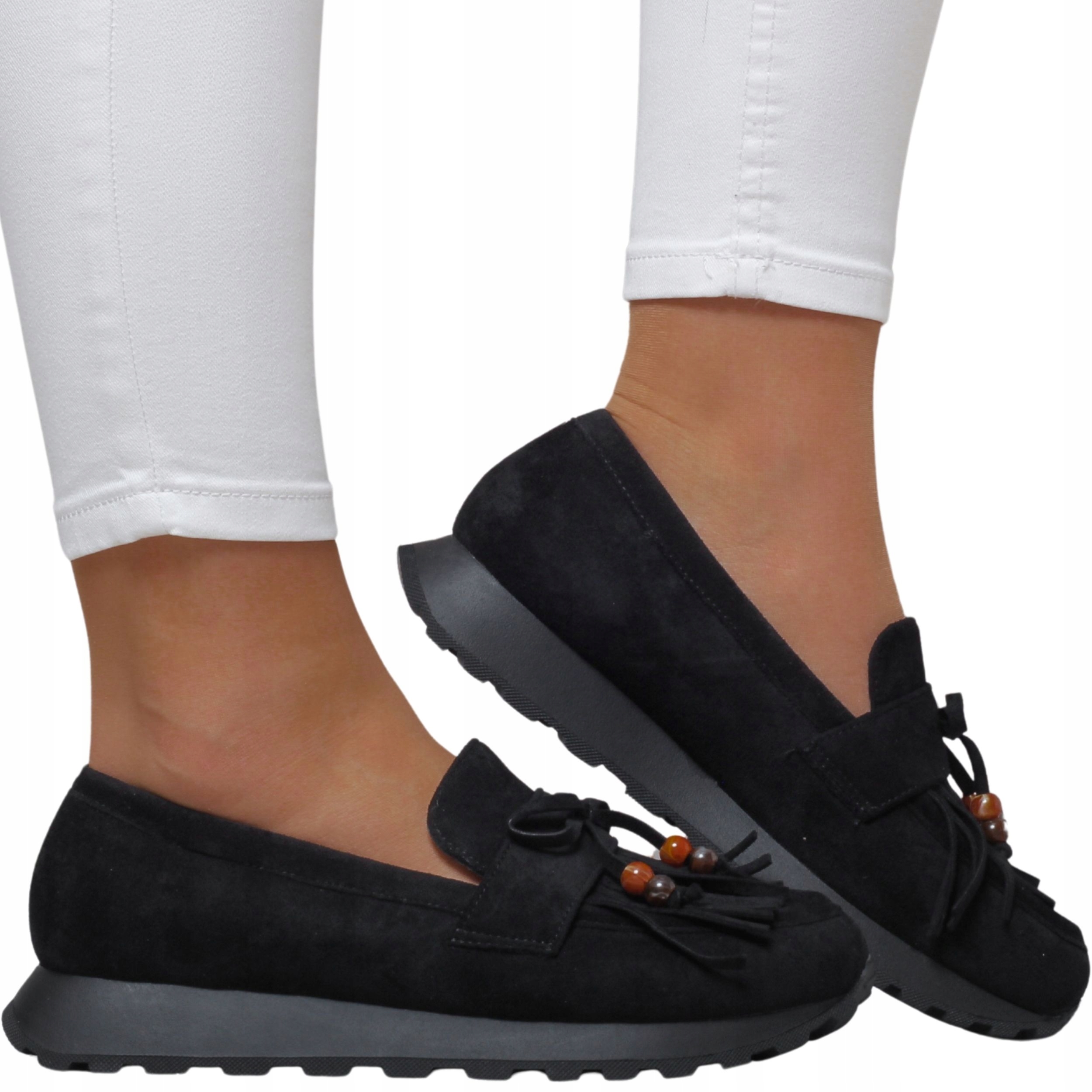 Czarne Mokasyny Damskie Zamszowe Płaskie Wsuwane Lekkie Casual 36