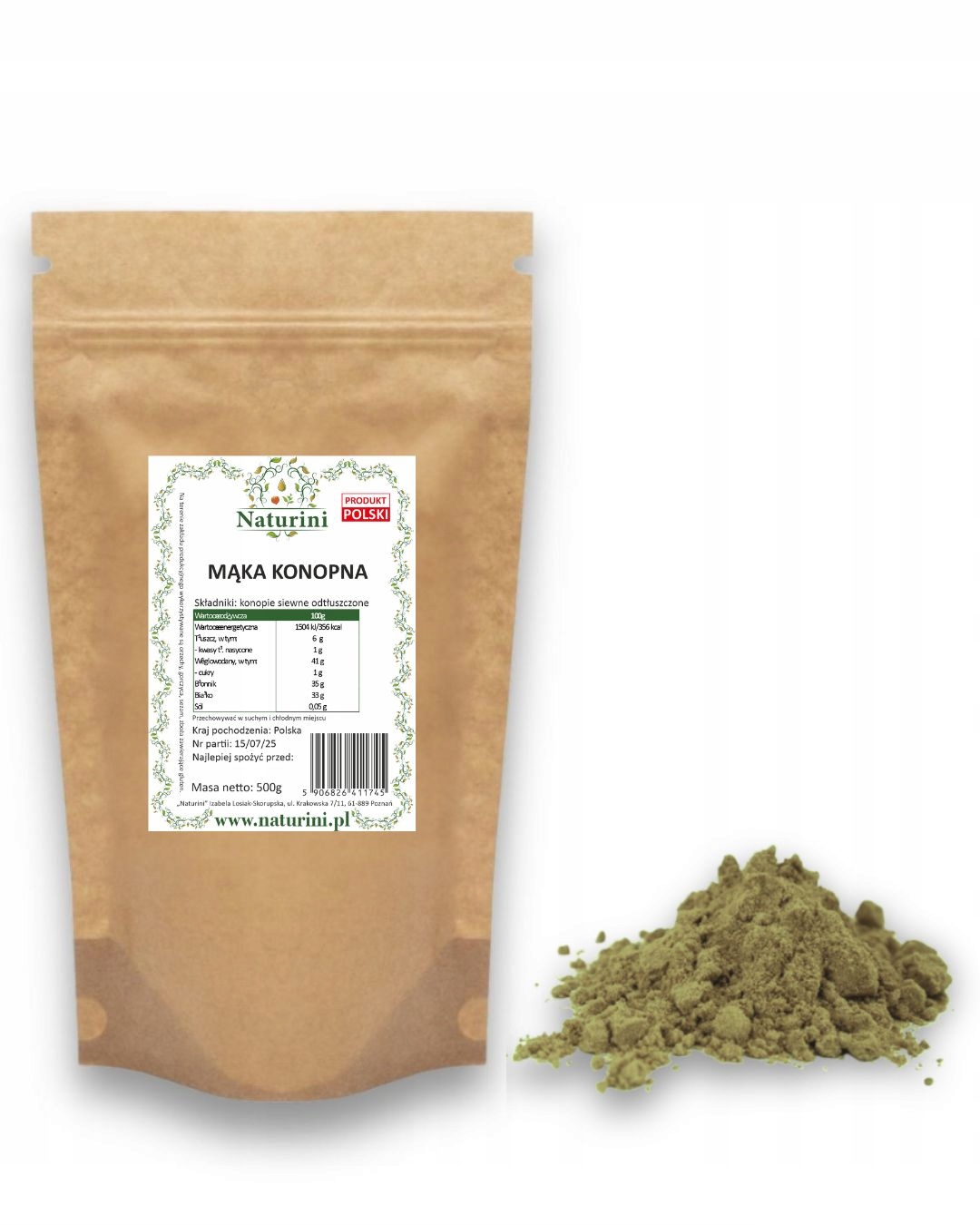 Konopná Mouka z konopí odtučněná 1 kg pro pečivo, omáčky