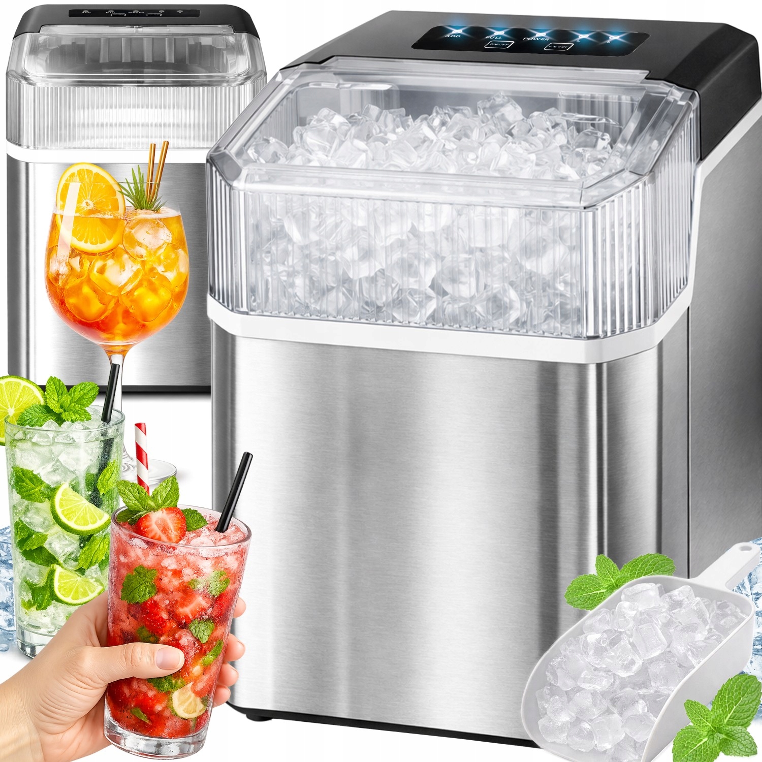 Domácí Výrobník Ledu, Velký, Stříbrný, 85 W, Stroj Na Kostky, Led Pro Nápoje