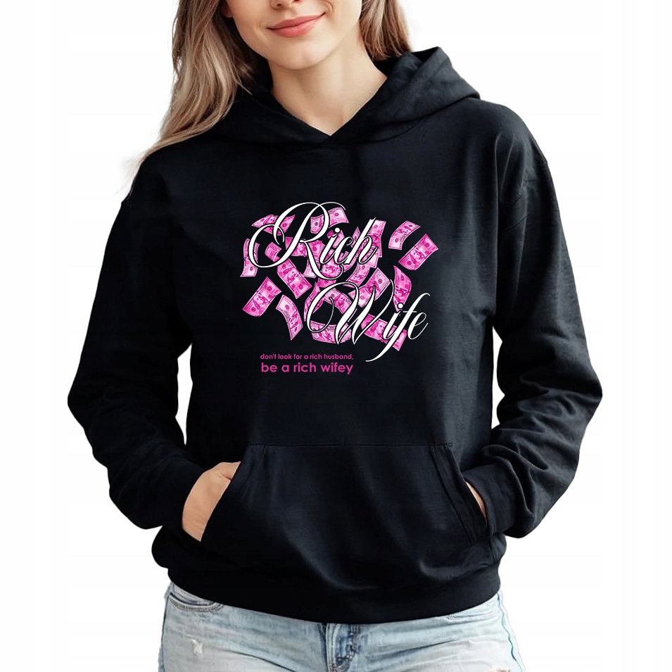 Černá mikina s kapucí Wife, trendy styl, Dárek velikost XXL
