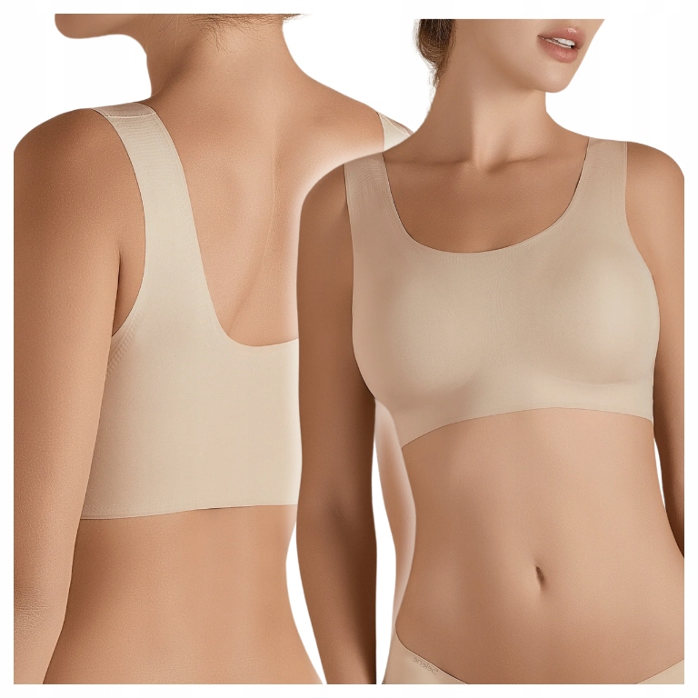 Bezszwowy Biustonosz Damski Sportowy Top Bez Fiszbin Gładki Beżowy S