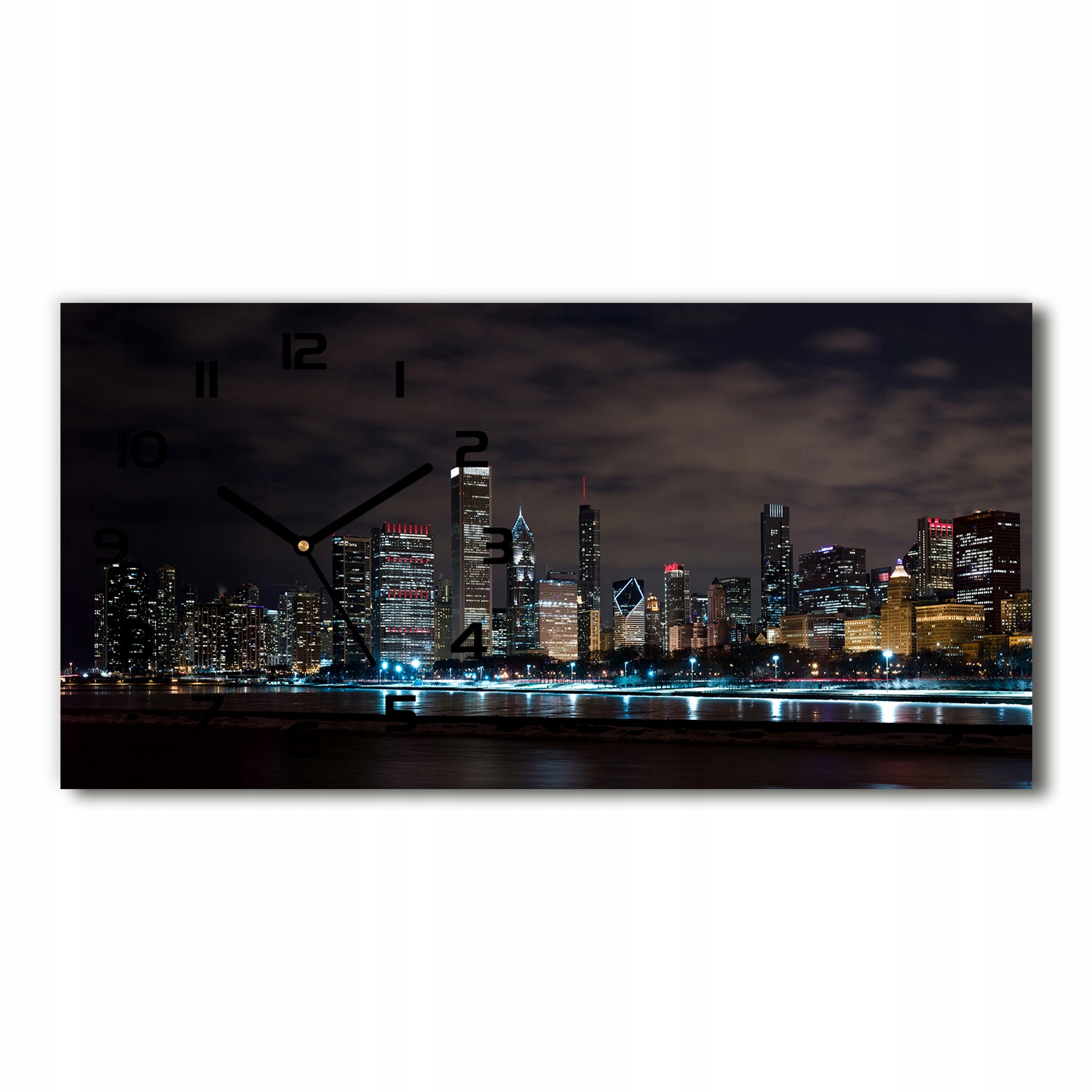 

Zegar ścienny szklany cichy Chicago nocą 60x30 cm